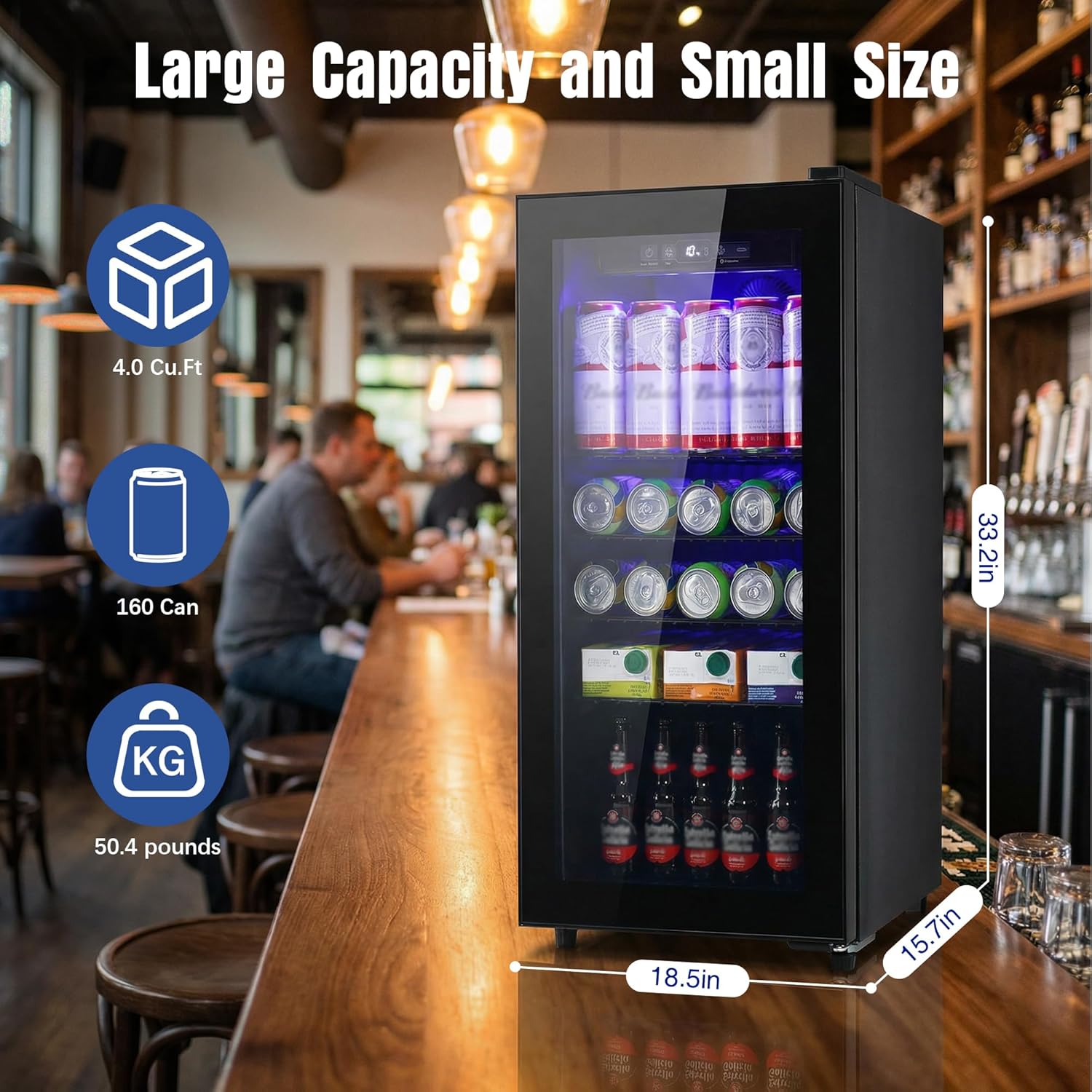 Beverage Refrigerator, 160 Can Mini Fridge Glass Door for Soda, Beer or Wine with LED Light, Temperature Control, Compact Mini Bar Adjustable Removable Shelves for Home/Office 4.0 Cu.Ft