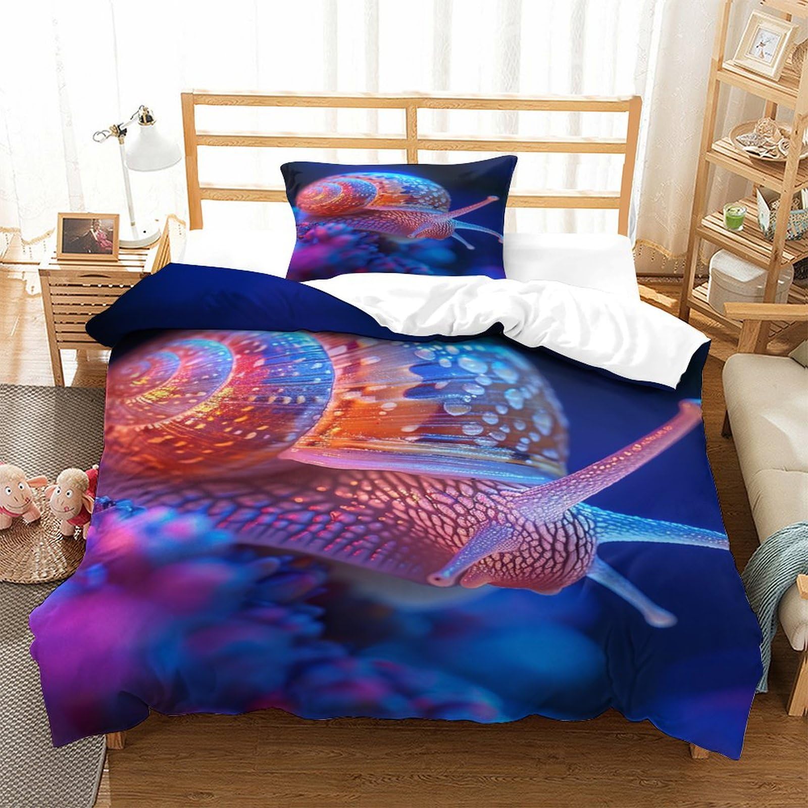 P1S9U7W5Y 3D Printed Luminous Snail Pattern Duvet Cover Set 3pcs Microfiber Colorful Animal Bedding Set Single（135x200cm）