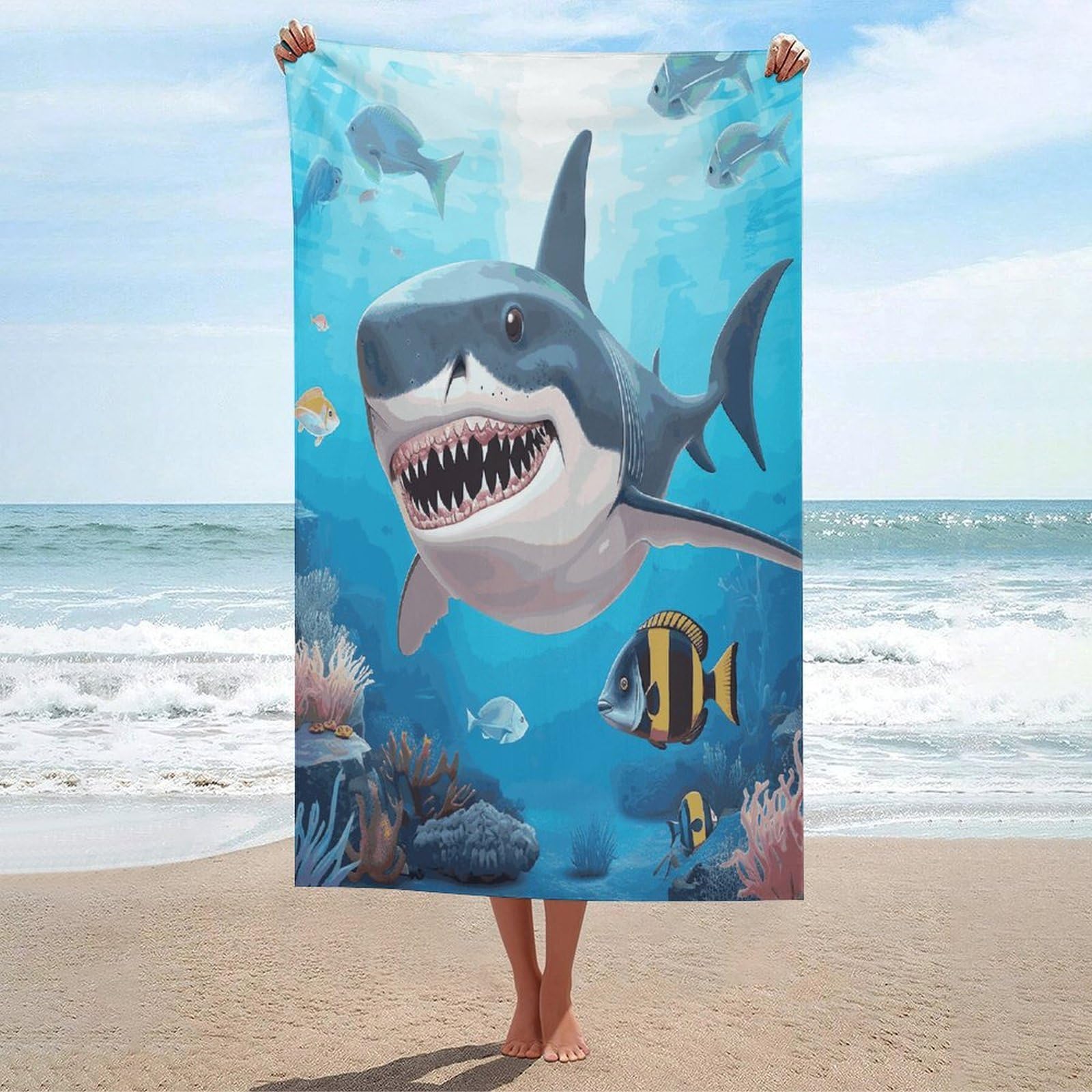 ADFGYERH Shark Ocean Theme Bath Towels Unisex, Beach Towel Lightweight Quick Dry, Bath Towel for Travel Sports Pool Swimming Bath Camping Yoga Adults130x80cm