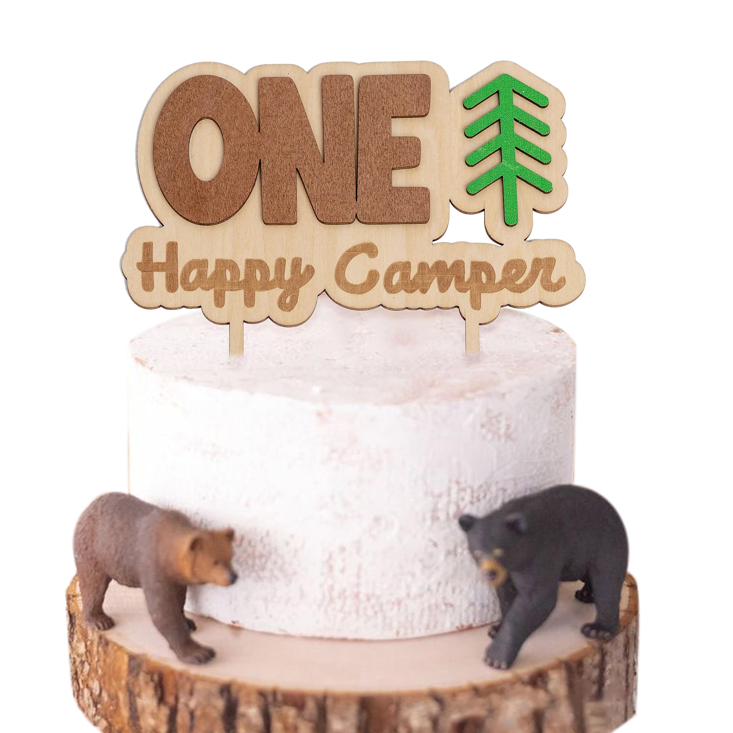 CANTLY One Happy Camper Wooden Cake Topper - Camping 1st Birthday Cake Decoration Supplies, Camper Theme First Birthday Cake Topper, Camping Sign