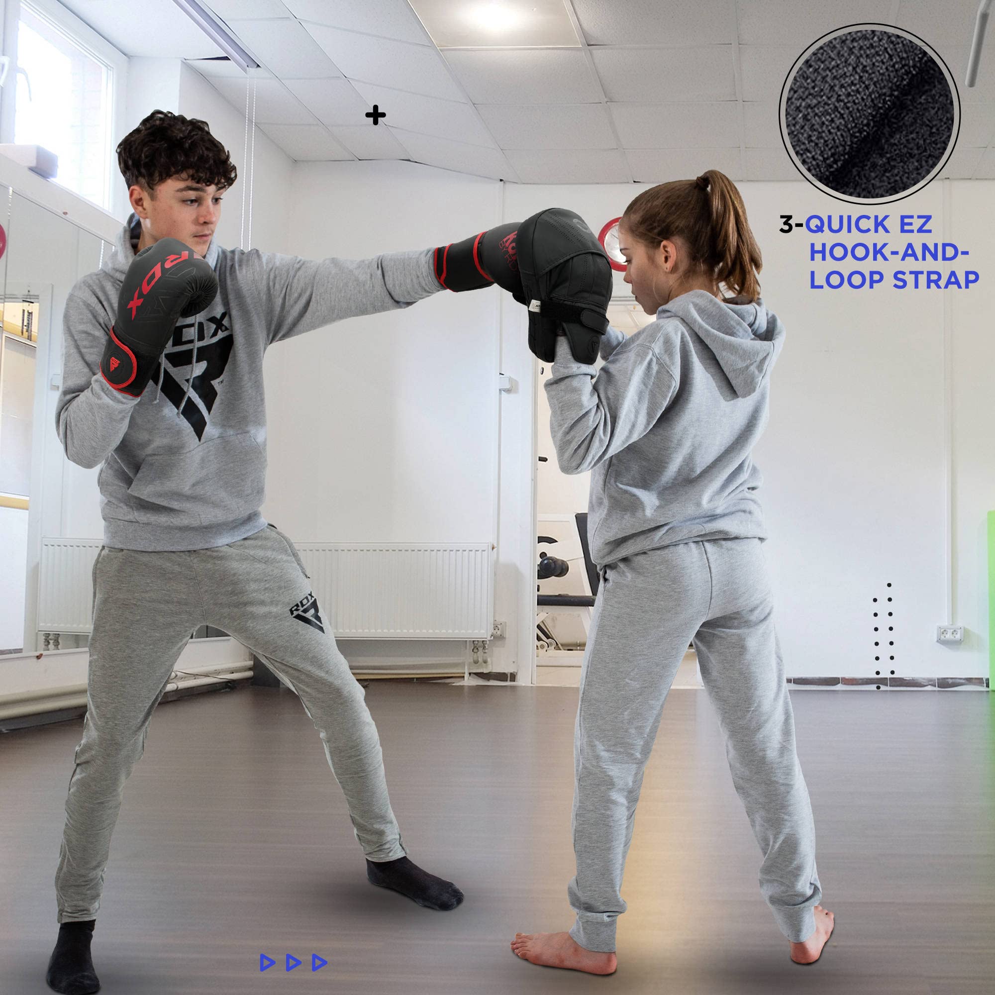 RDX Kinder Boxhandschuhe und Pratzen Set Kampfsport Handpratzen Junior Muay Thai Boxpratzen Mitts MMA Training Boxen Pads Sparring Schlagpolster Kickboxen Schlagkissen Haken und Jab Boxpads