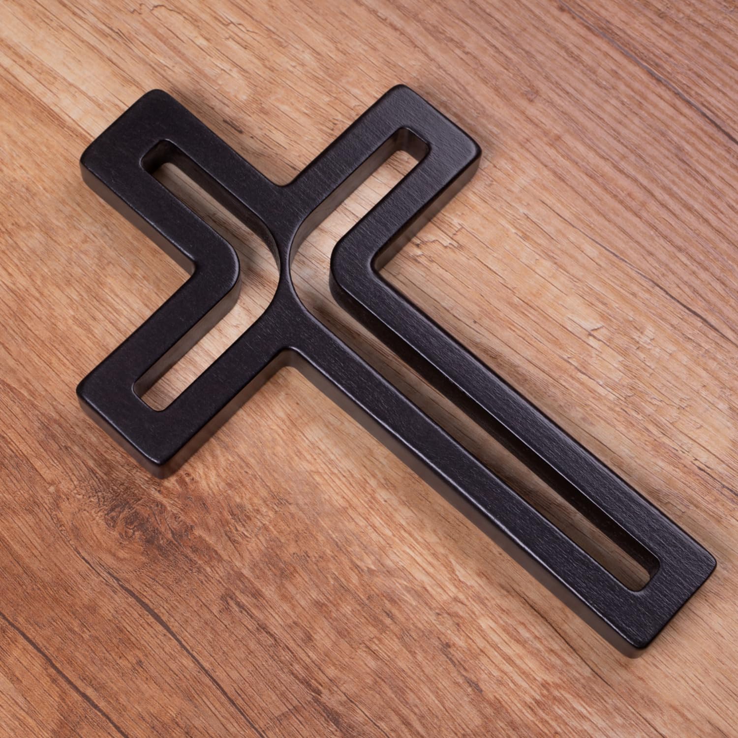 Drewniane Krzyże Hängendes Kreuz aus Buchenholz Modern Wandkreuz Kruzifix Glatte Oberfläche Hängend Holzkreuz (Schwarz, 18x12x1,5cm)