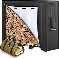 GARDENWORK 4FT Heavy Duty Firewood Rack Outdoor with Waterproof Cover, Firewood Bag & 2000LBS Capacity