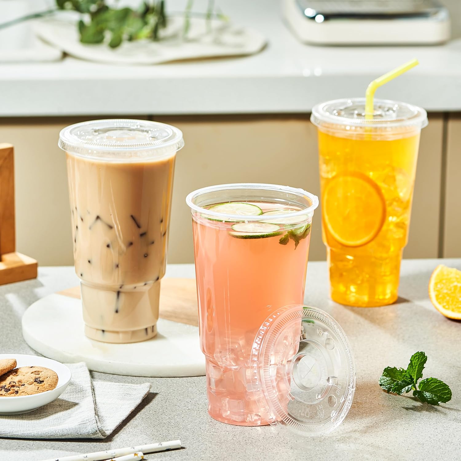 CIAO! Ultra Clear PET Flat Lid with Straw Slot - Designed and Fit for CIAO! Brand 32 oz PP Cups Only, 105mm (Case of 500)