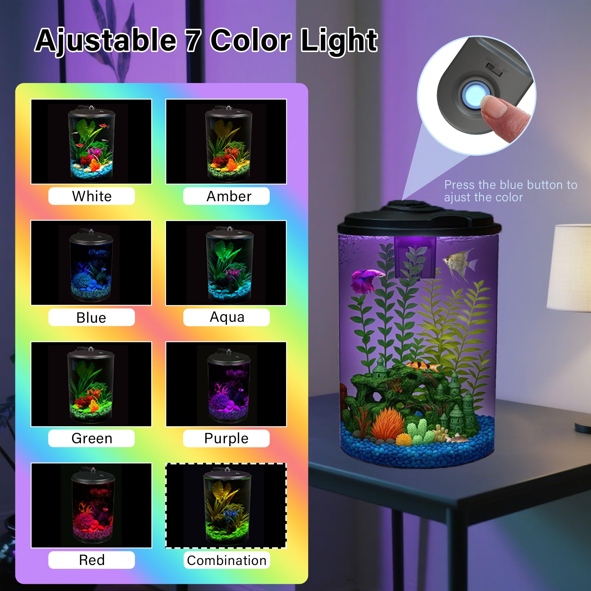 Koller Products AquaView 360 Aquarium-Set mit LED-Beleuchtung und Powerfilter, 1,8 l, transparent