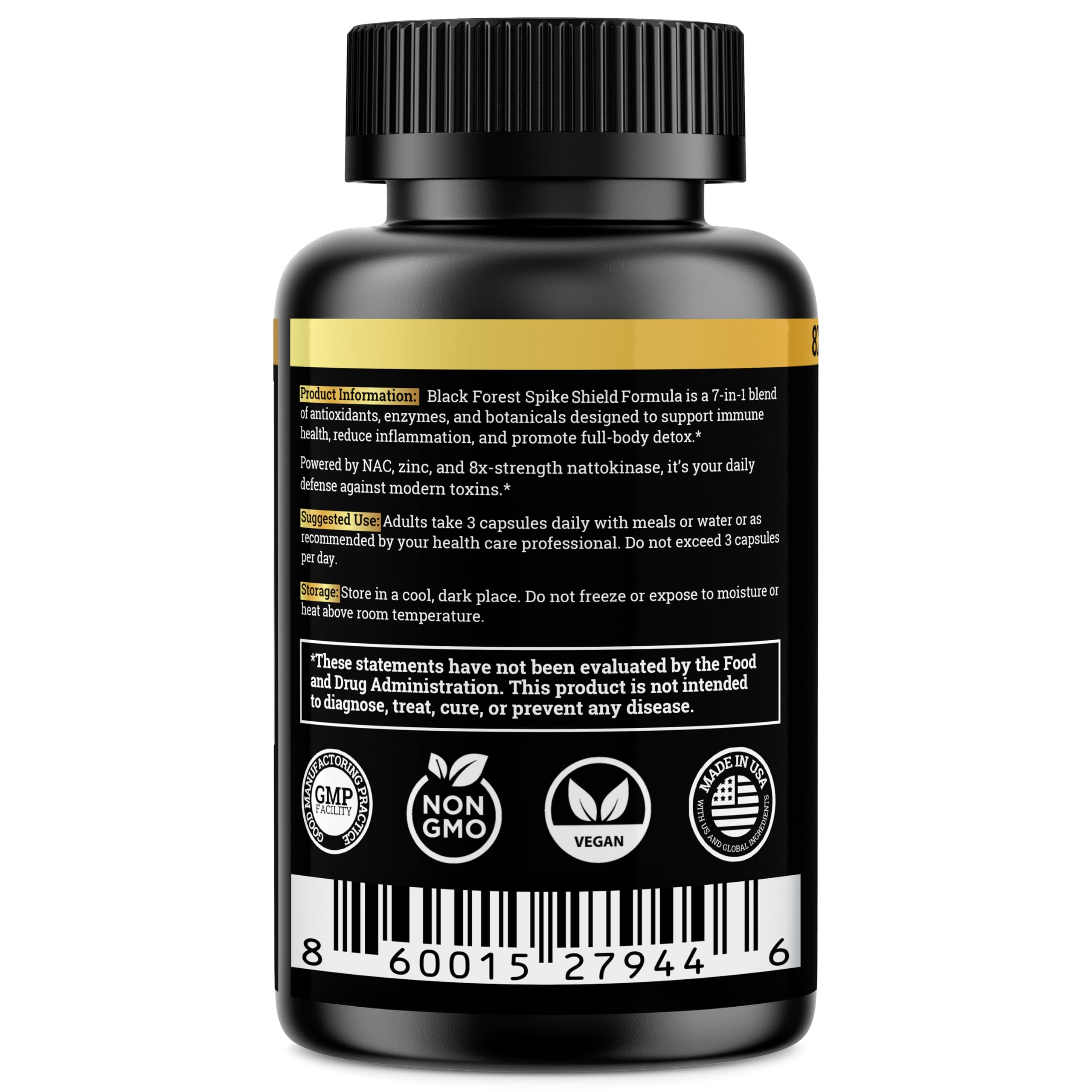 Black Forest Spike Shield 7-In-1 Formula Wellness Supplement – Nattokinase 8000 FU, Bromelain 500mg, Curcumin, Quercetin, NAC, Zinc – Comfort & Antioxidant Support – Non-GMO, Gluten-Free – 90 Capsules — Amazon image 3