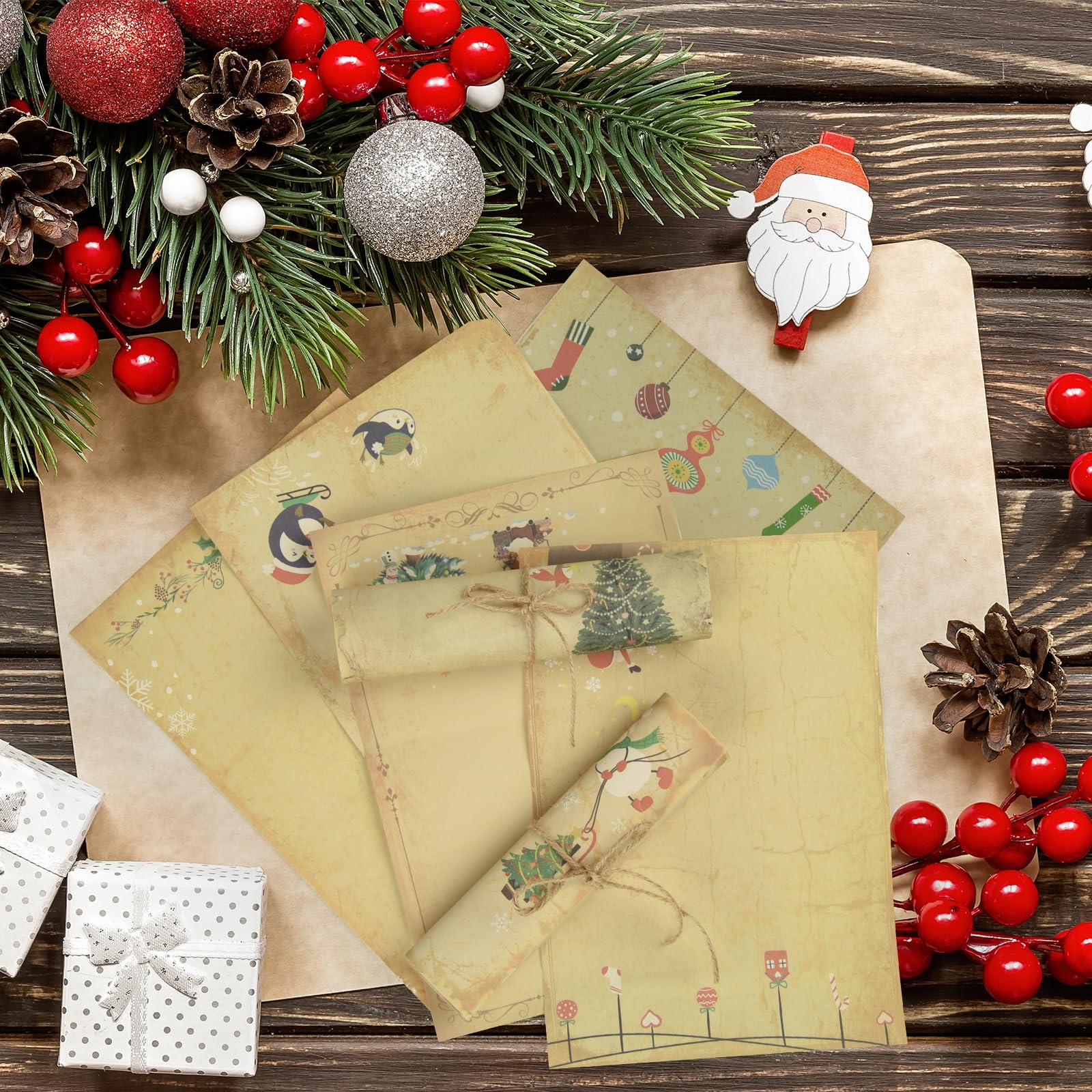 Papelería papel de escritura de invierno membrete de Navidad, papel de papelería vintage para manualidades, invitaciones, mapas, 8.2 x 5.7 pulgadas (120)