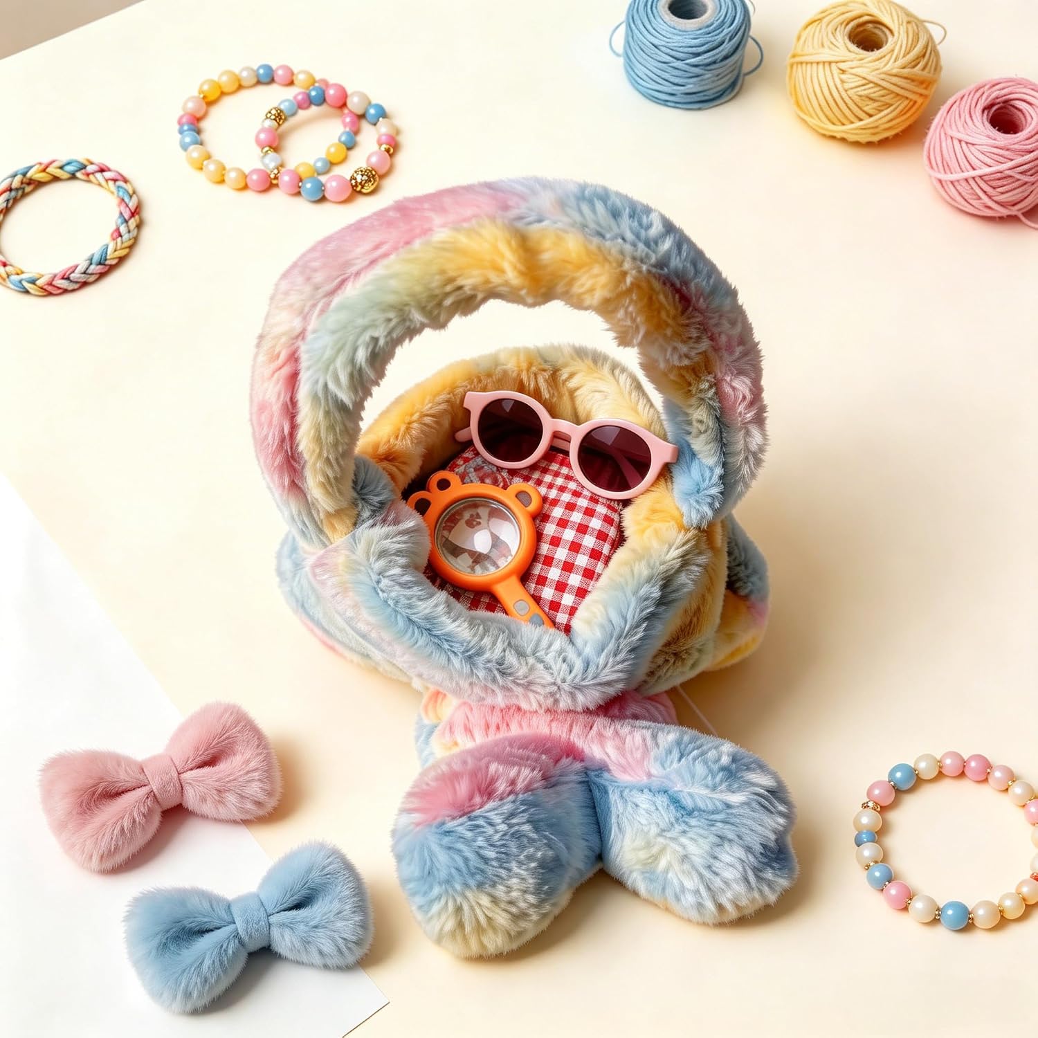 Mini Fluffy Bunny Purse Tote Bag for Baby Toddler Kids, Cute Plush Basket Casual Bags for Girls Birthday Easter Gifts