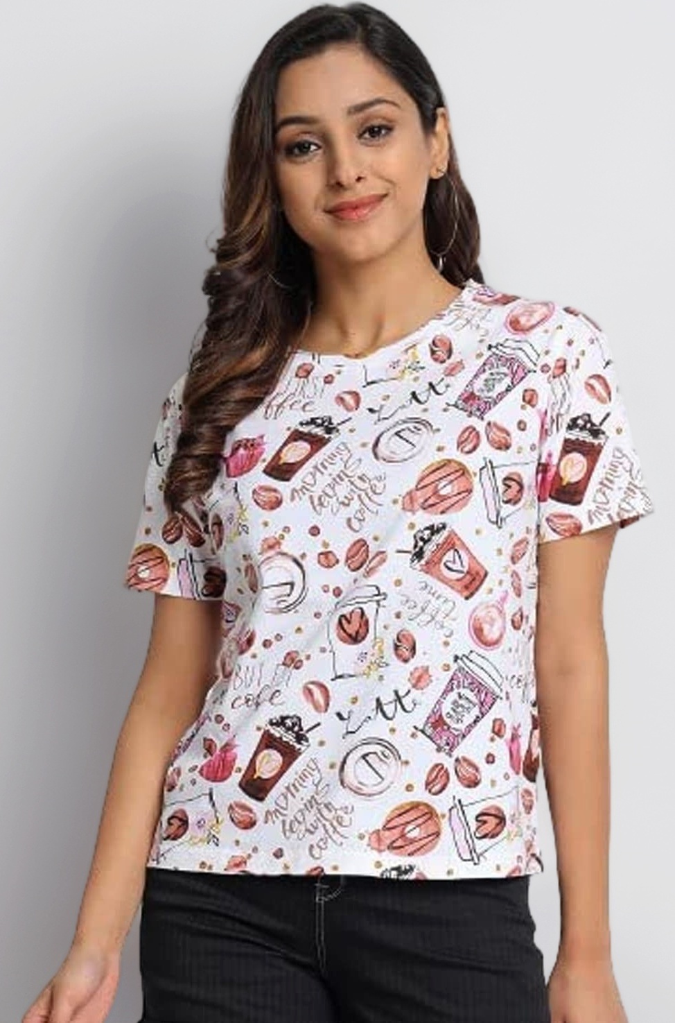 Cotton Regular Fit Printed Half Sleeves T-Shirt for Women