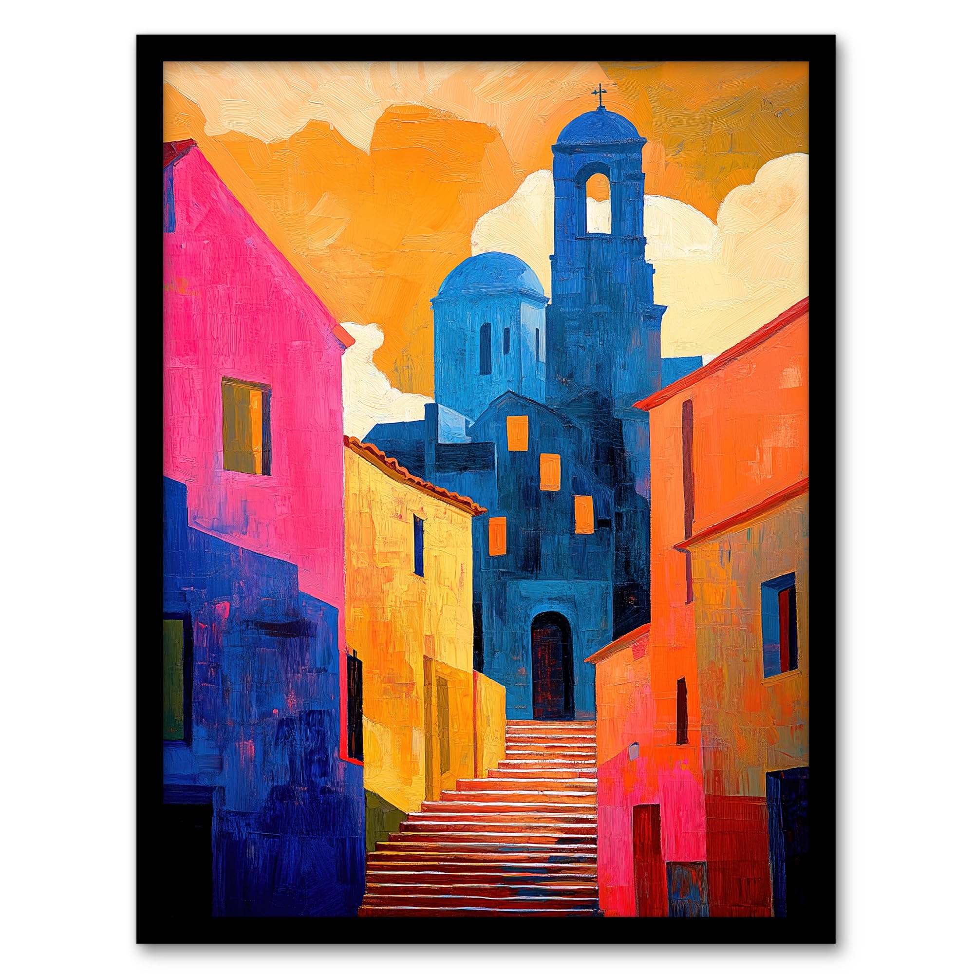 Artery8 Italian Church Cityscape Colourful Abstract Living Room Artwork Framed Wall Art Print 18X24 Inch