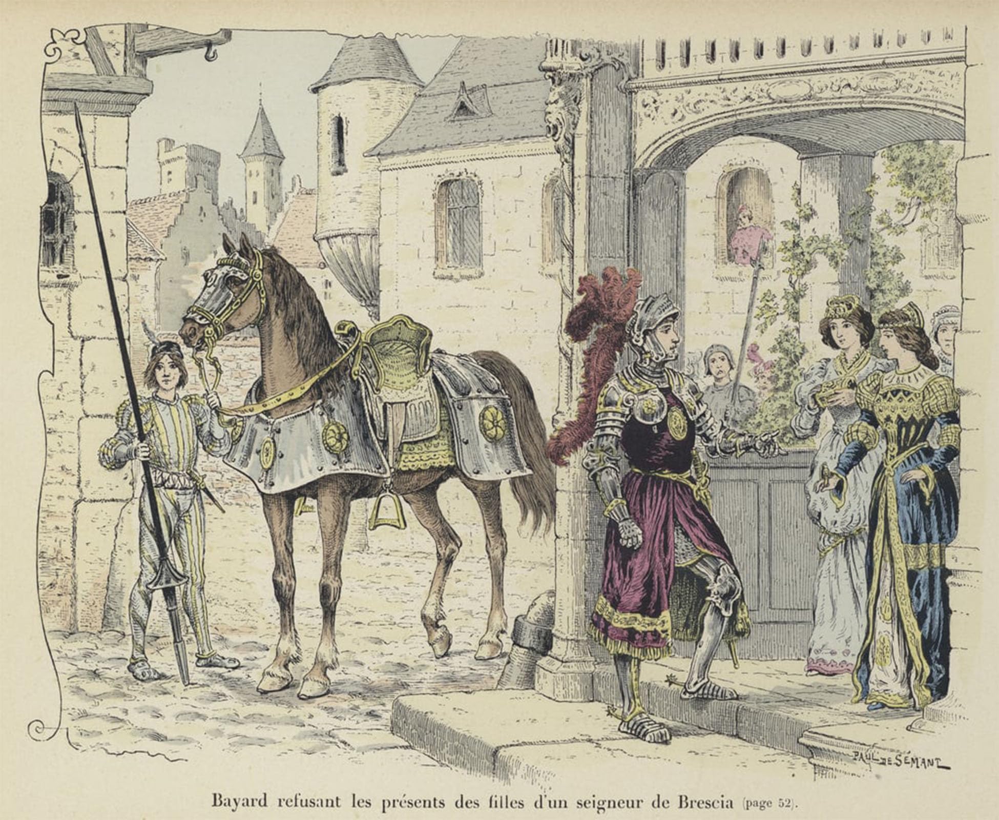 POSTERIIk Vintage Classic Picture Landscape Artwork the Chevalier De Bayard Refusing the Gifts of the Daughters of a Nobleman by Paul De Semant Portrait Canvas Painting for Office Home Decor 60x90cm