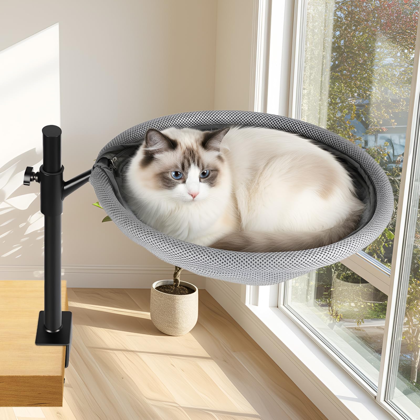 lit de Bureau pour Chat 360 ° Hauteurs supérieure et inférieure réglables Lit de Bureau d'hiver d'été Hamac pour Chats Tapis de hamac pour Votre Bureau