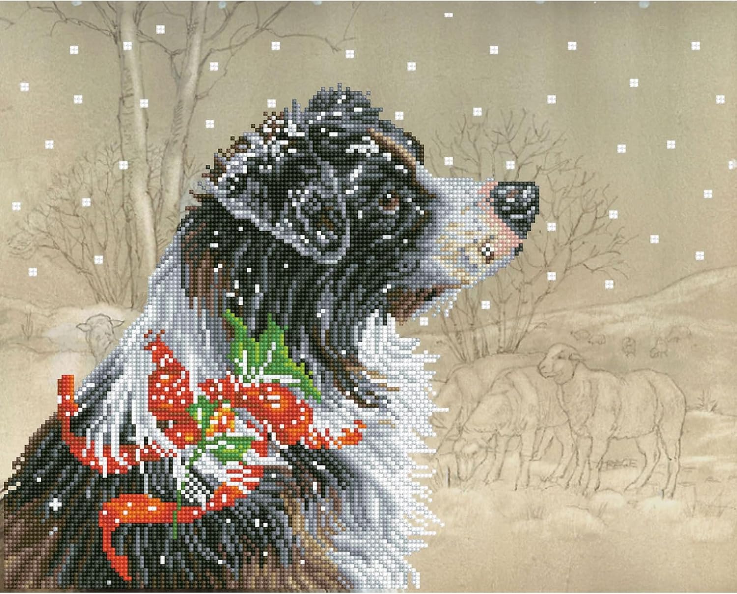 DIAMOND DOTZ Christmas Collie Diamond Painting Kits for Adults - Diamond Art Kits a Relaxing Creative Craft Kit with Dotz Gems 19x16