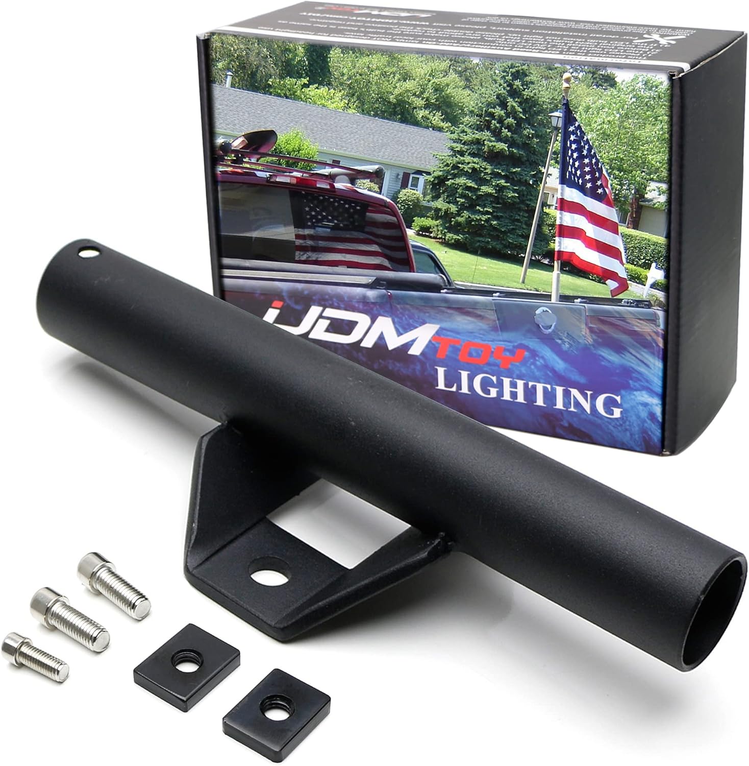 iJDMTOY Truck Bed Rail Side Mount Flag Holder Kit, Compatible with Nissan Titan Frontier, Also Other Trucks w/ 1-Inch Gap Sliding Rail System
