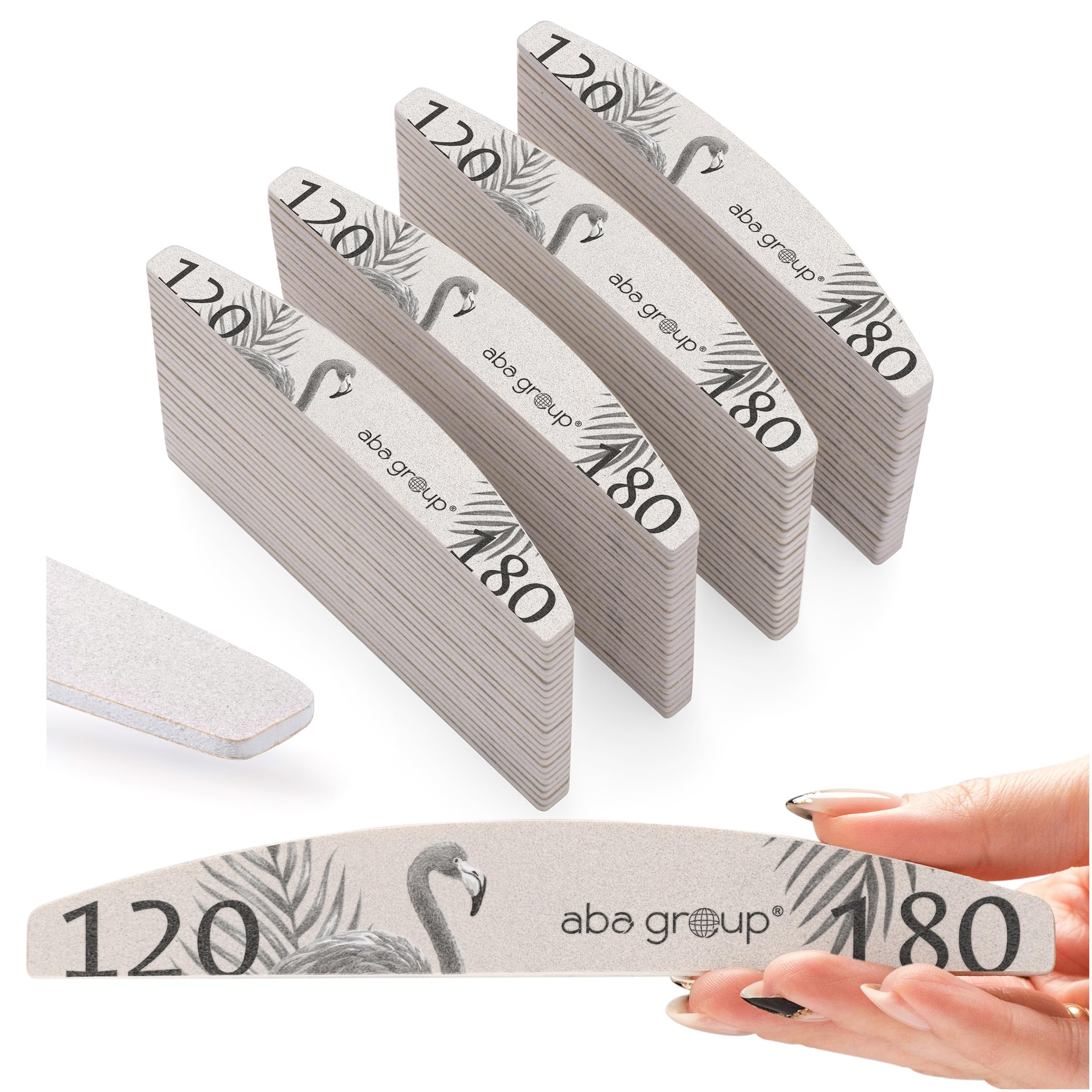 ABA GROUP Lima per unghie 120/180, 100 pezzi, a mezzaluna di 2 mm di spessore, strumenti professionali per unghie in gel e naturali, lime per unghie in gel, lime per unghie double face, set di lime