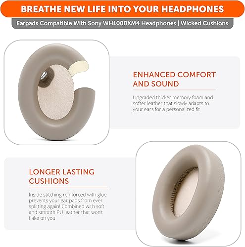 Miniatura 5 de WC Wicked Cushion - Almohadillas extra gruesas para auriculares Sony WH1000XM4, cojines de piel sintética suave, espuma viscoelástica de aislamiento