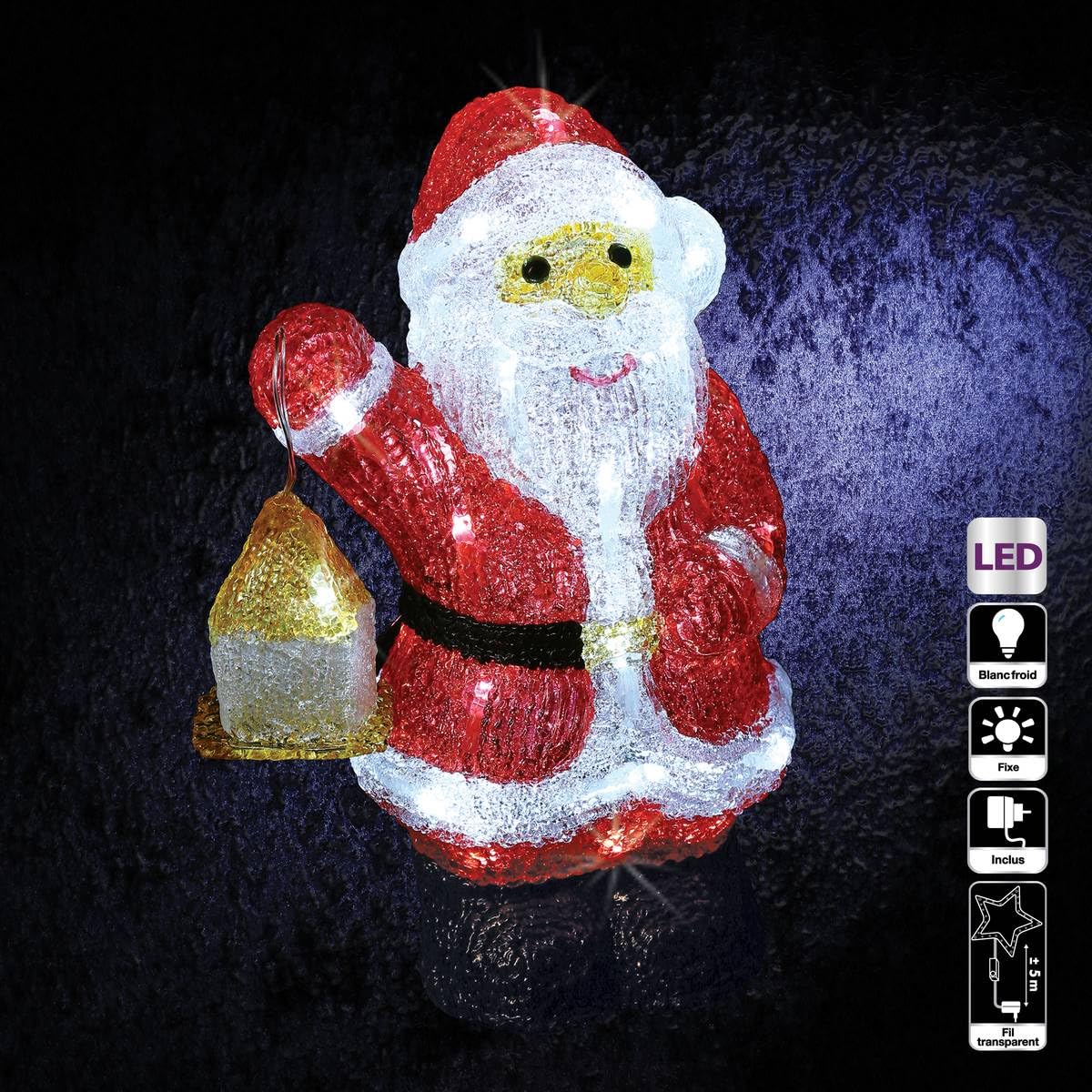 FEERIC LIGHTS & CHRISTMAS Papá Noel con Farol Luminoso Exterior H 30 cm 40 LED + Transformador