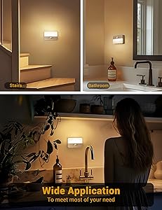 Fulighture Motion Sensor Lights Indoor, 2 Pack LED Night Lights, AAA Battery Operated, 20 LM, Stick-on Closet Light Stair Lights for Hallway, Bedroom, Kitchen, Under Cabinet, Closet, Warm White