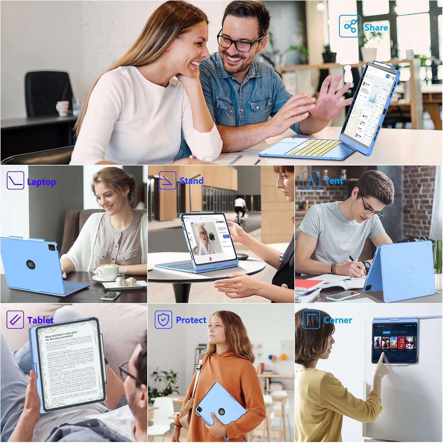 TQQ iPad Air 13 Inch Case Keyboard (M4 2026/M3 2025/M2 2024), iPad Pro 12.9 (6th, 5th, 4th, 3rd Gen) Keyboard - 360° Rotatable, 7-Color Backlight, Multi-Touch Trackpad, Thin & Light (Blue)