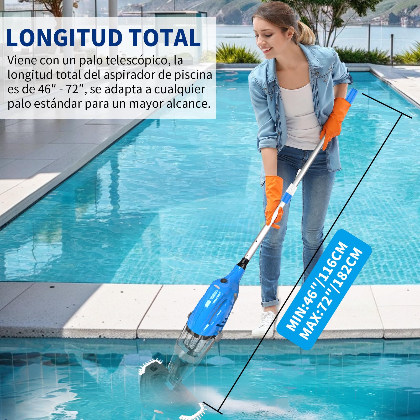 2026 Nueva Aspiradora de Piscina con Batería, Limpiafondos Manual para Piscina, Autonomía 80 Minutos, Aspiradora Eléctrica para Piscina, SPA, Azul