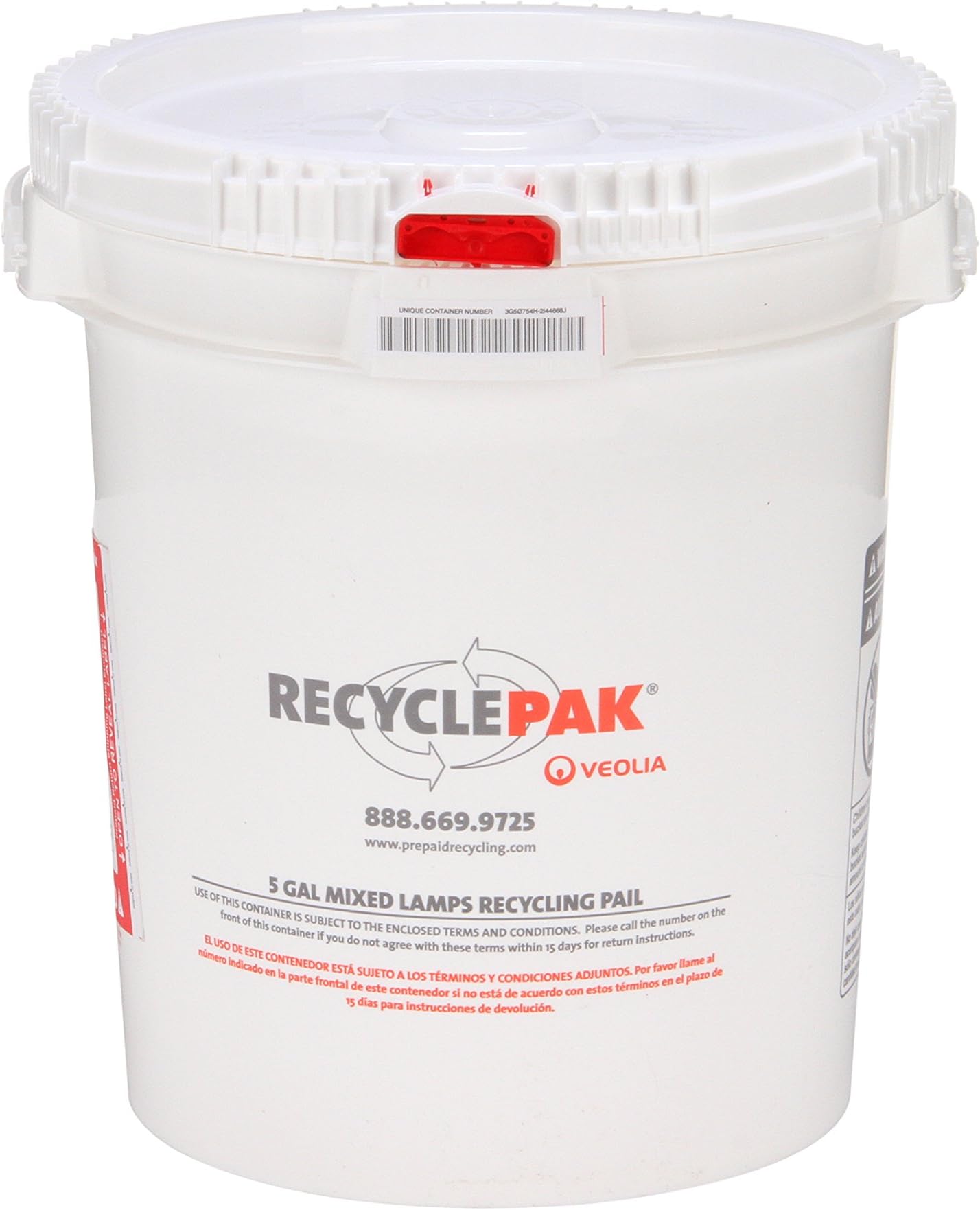 Prepaid Recycling Container Kit for Mixed Lamps, 5 Gal Round Pail, White
