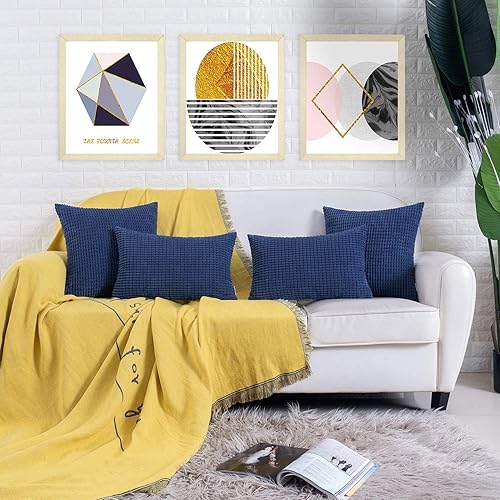 Miniatura 6 de HWY 50 Juego de 2 fundas de cojín de pana azul marino de 20 x 20 pulgadas, fundas decorativas de color liso suave para sofá, cama, sala de estar,