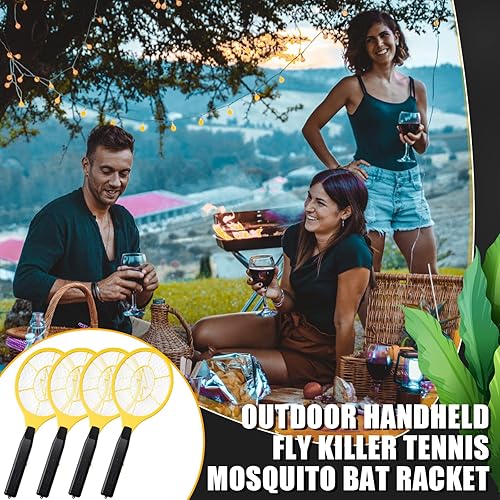 Miniatura 7 de 4 piezas de 17.3 pulgadas matamoscas eléctrica matamosquitos 1500 voltios matamoscas electrónico matamoscas de mano matamoscas tenis, mosquitos,