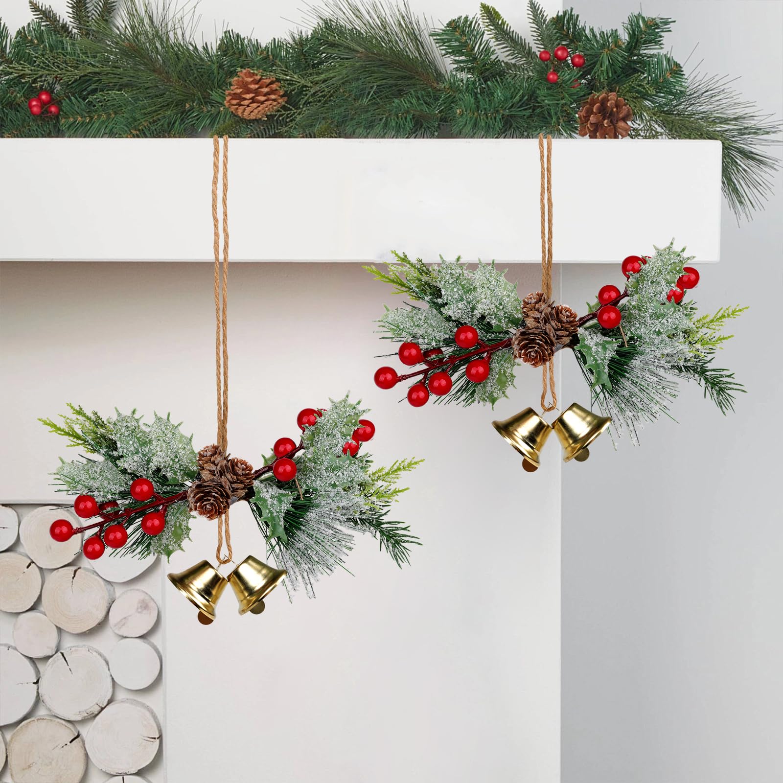 YiYa Christmas Bells Decor Xmas Jingle Bells with Holly Berry Large Hanging Jingle Bells for Christmas Tree Wearth Door Home Decor - Image 4
