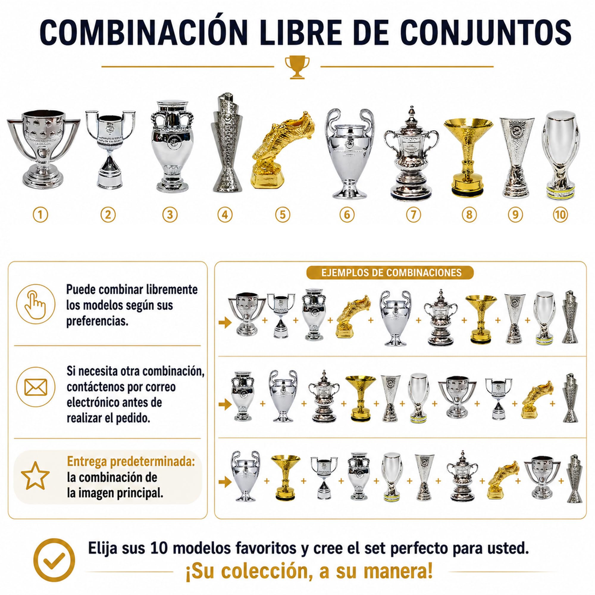 Mini Set de Trofeos de Campeones de Fútbol Modelo de Metal Trofeo de Liga de Fútbol de Alta Simulación Modelo de Colección para Fanáticos Adornos de Escritorio de Recuerdo de Regalos,8pc