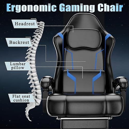 Miniatura 6 de Silla ergonómica para videojuegos, silla de videojuegos con cojín de resorte de bolsillo y reposapiés, silla de computadora ajustable en altura con