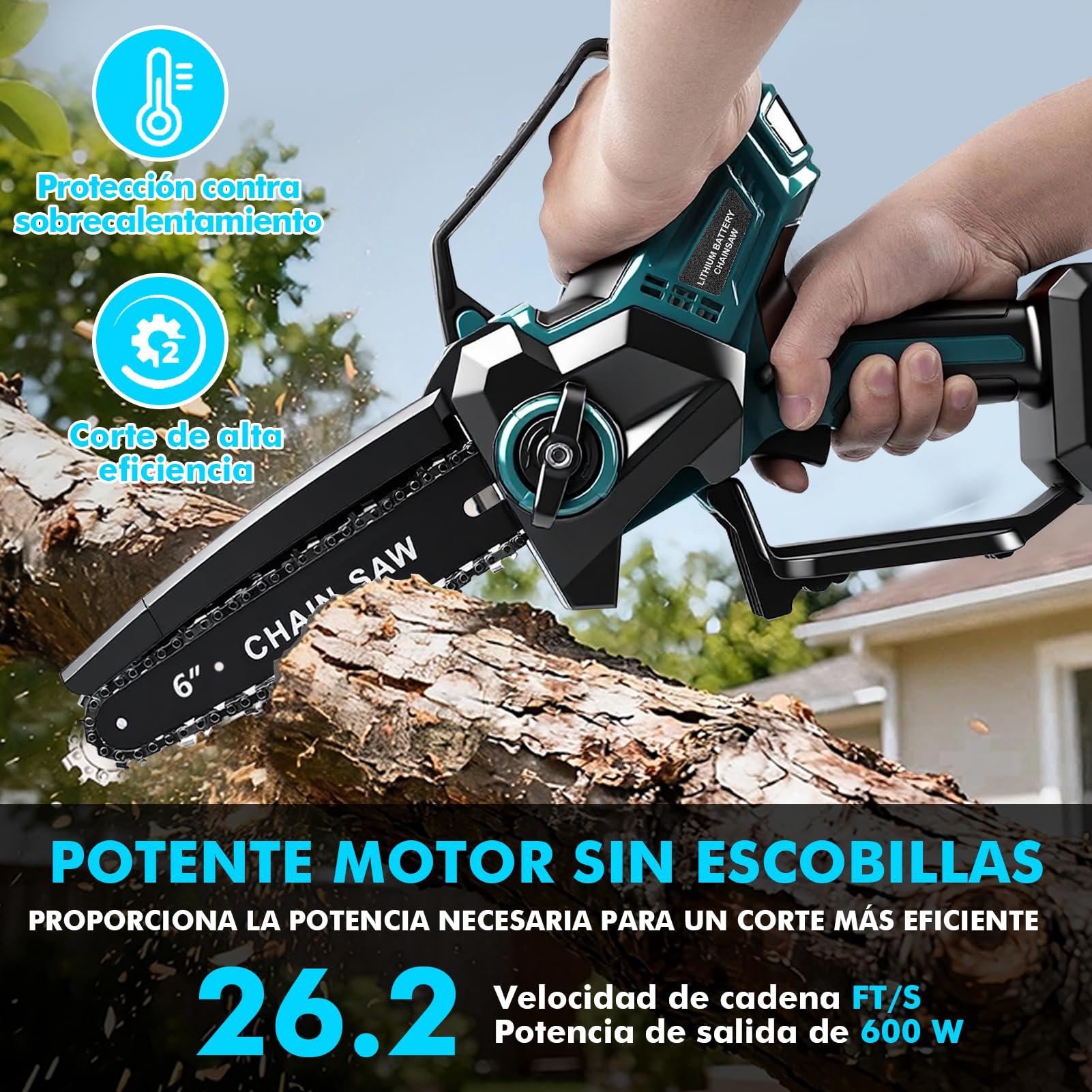 Motosierra Inalámbrica de 6inch-Makita18V Interfaz(Sin Batería) | Juego de Sierra Eléctrica Con Motor Sin Escobillas 600W Con 2 Cadenas de Sierra, fits Bl1820B, Bl1830B