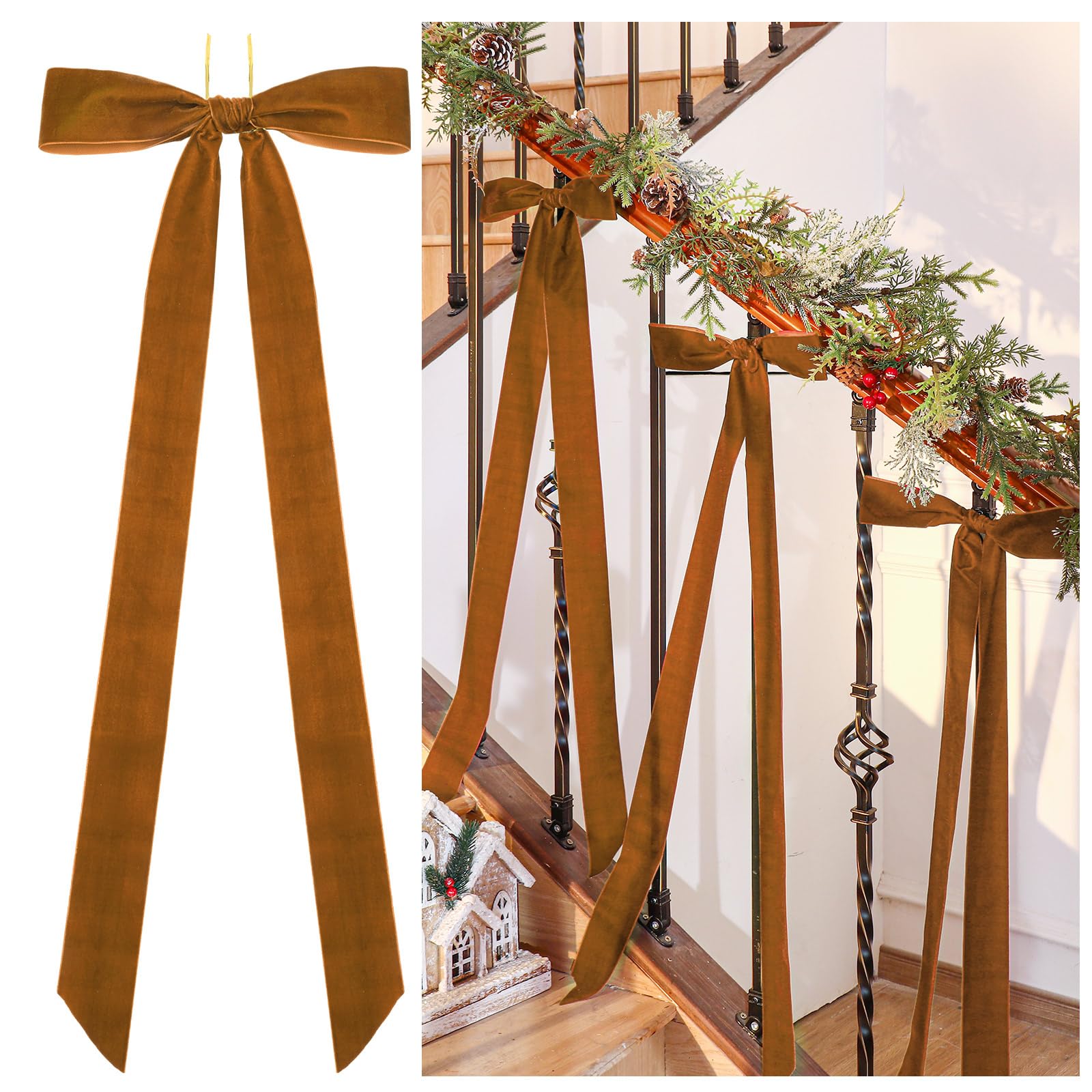 Lazos de terciopelo Yuxung para corona de Navidad, pack de 6 unidades grandes en color borgoña