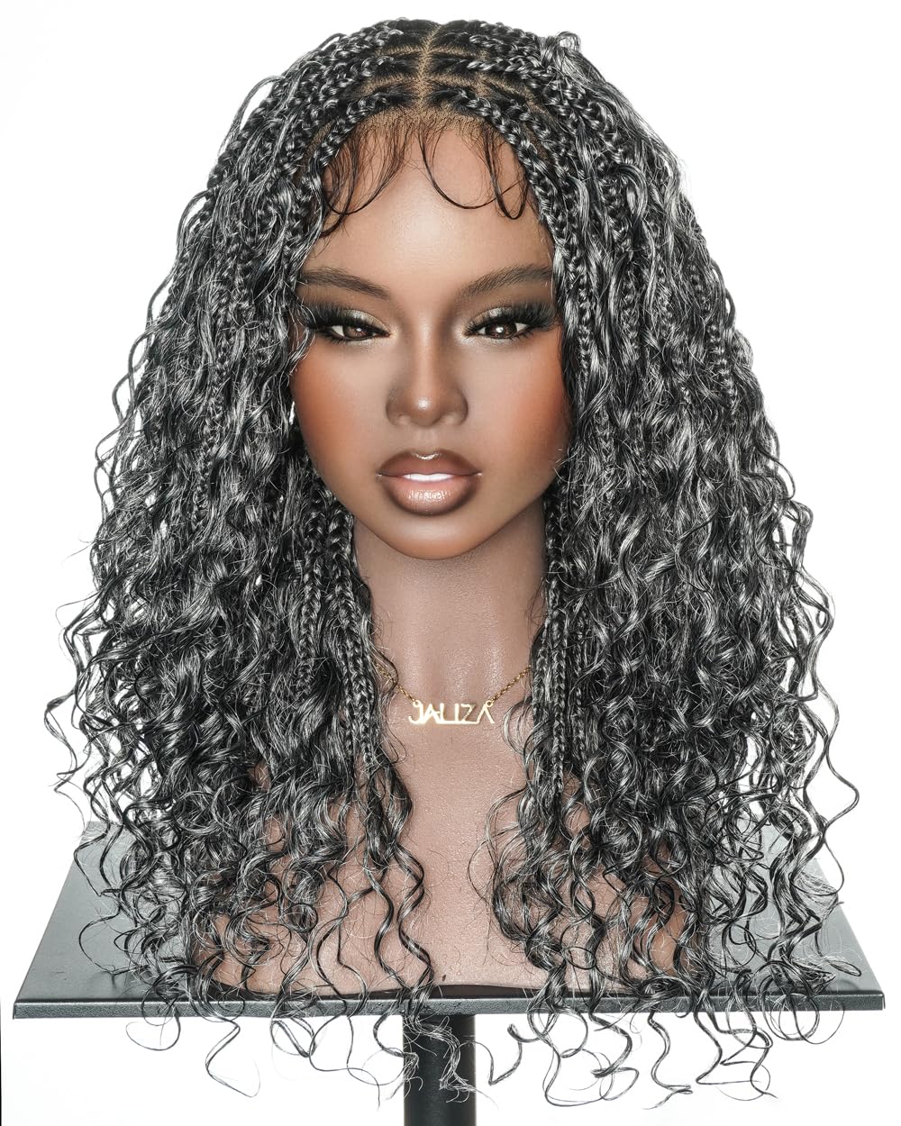 JALIZA 18'' Hand-Tied Full Lace Boho Braided Wig - Human Hair Boho Curls & Synthetic Braids, Human Hair Baby Hair, Invisible Drawstring, Natural Density, Fit Ca