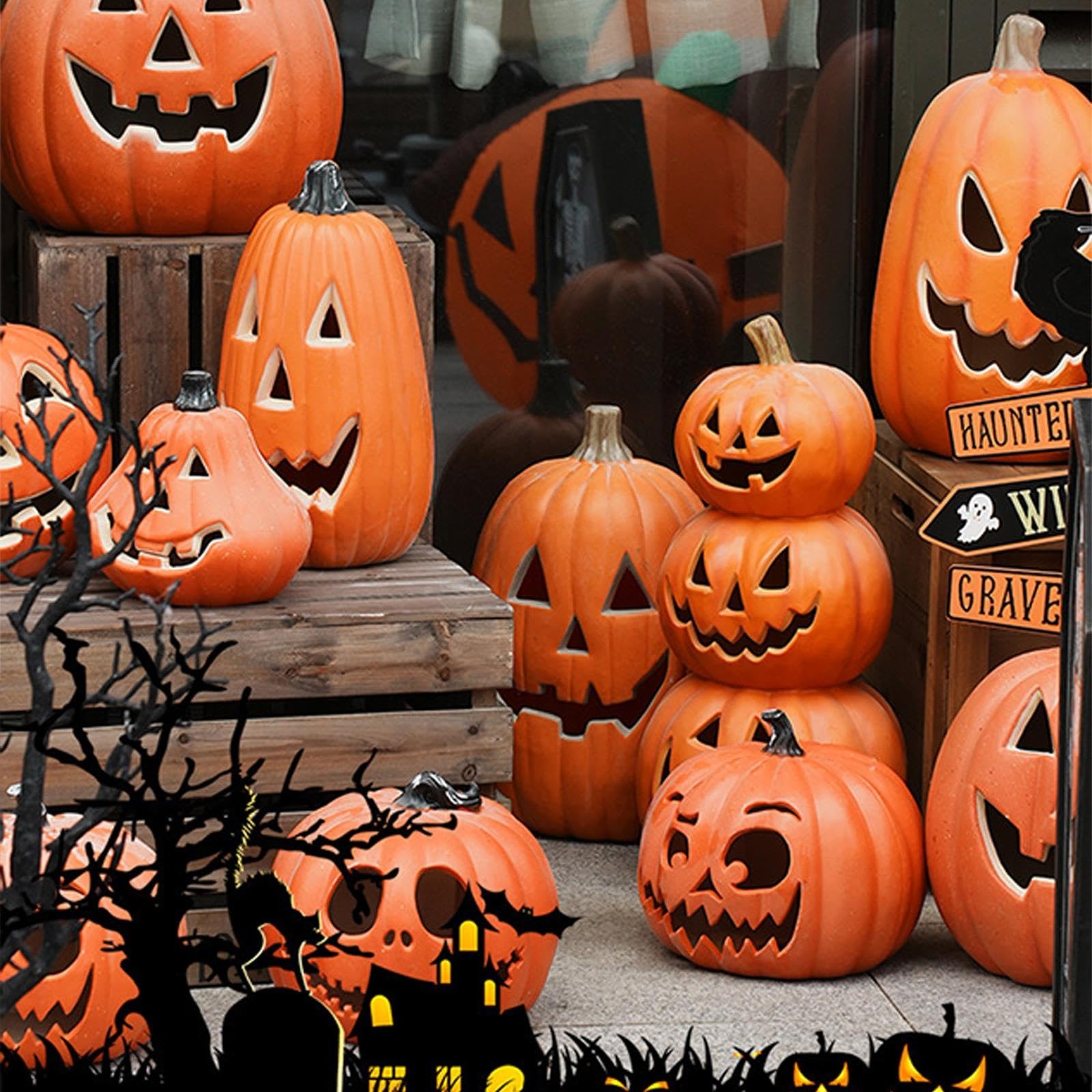 Duża dekoracja latarni dyniowej na Halloween, podświetlana latarnia