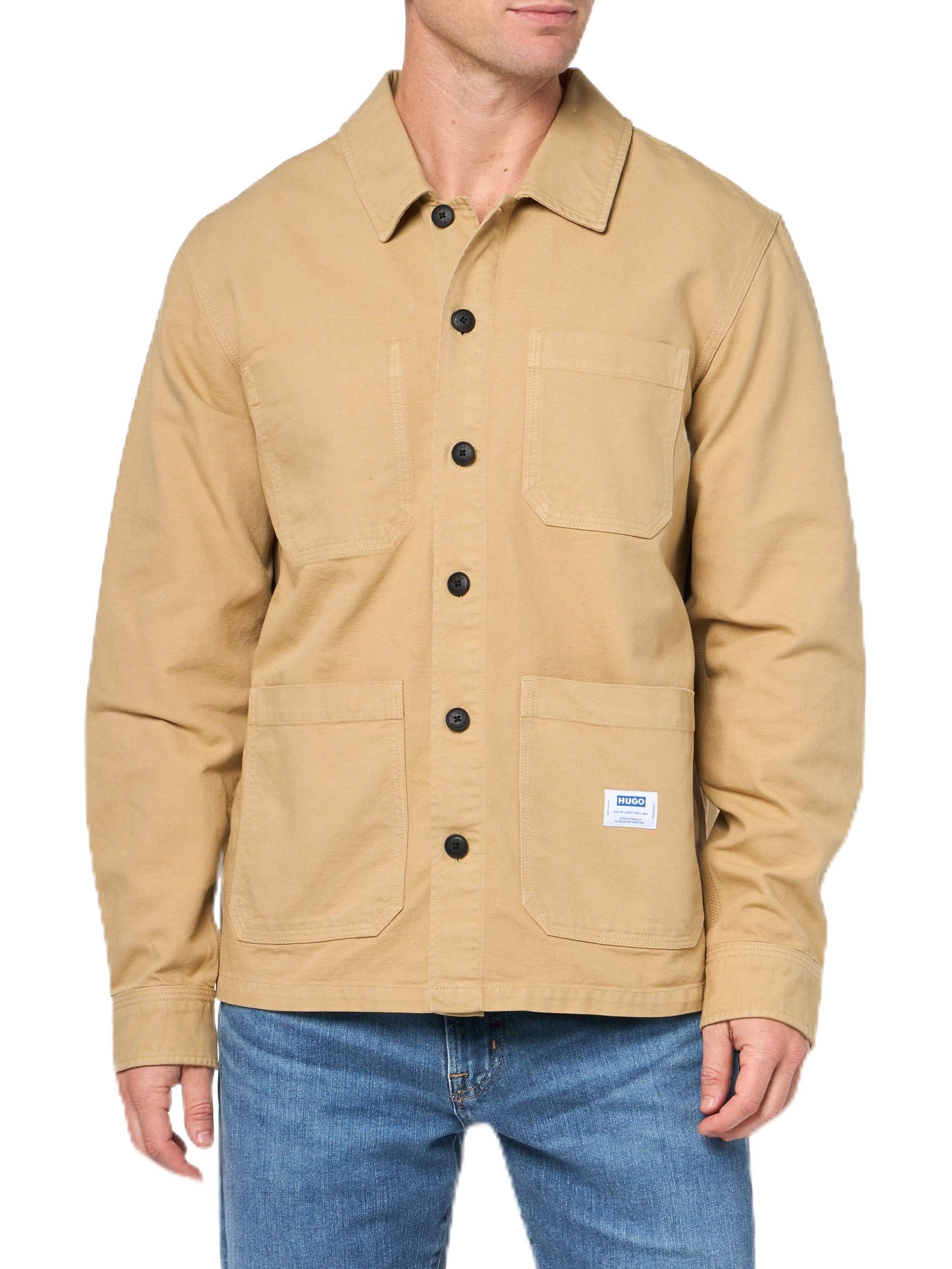 HUGO Men's Cotton Canvas Patch Pocket Overshirt, Dunes, XXL