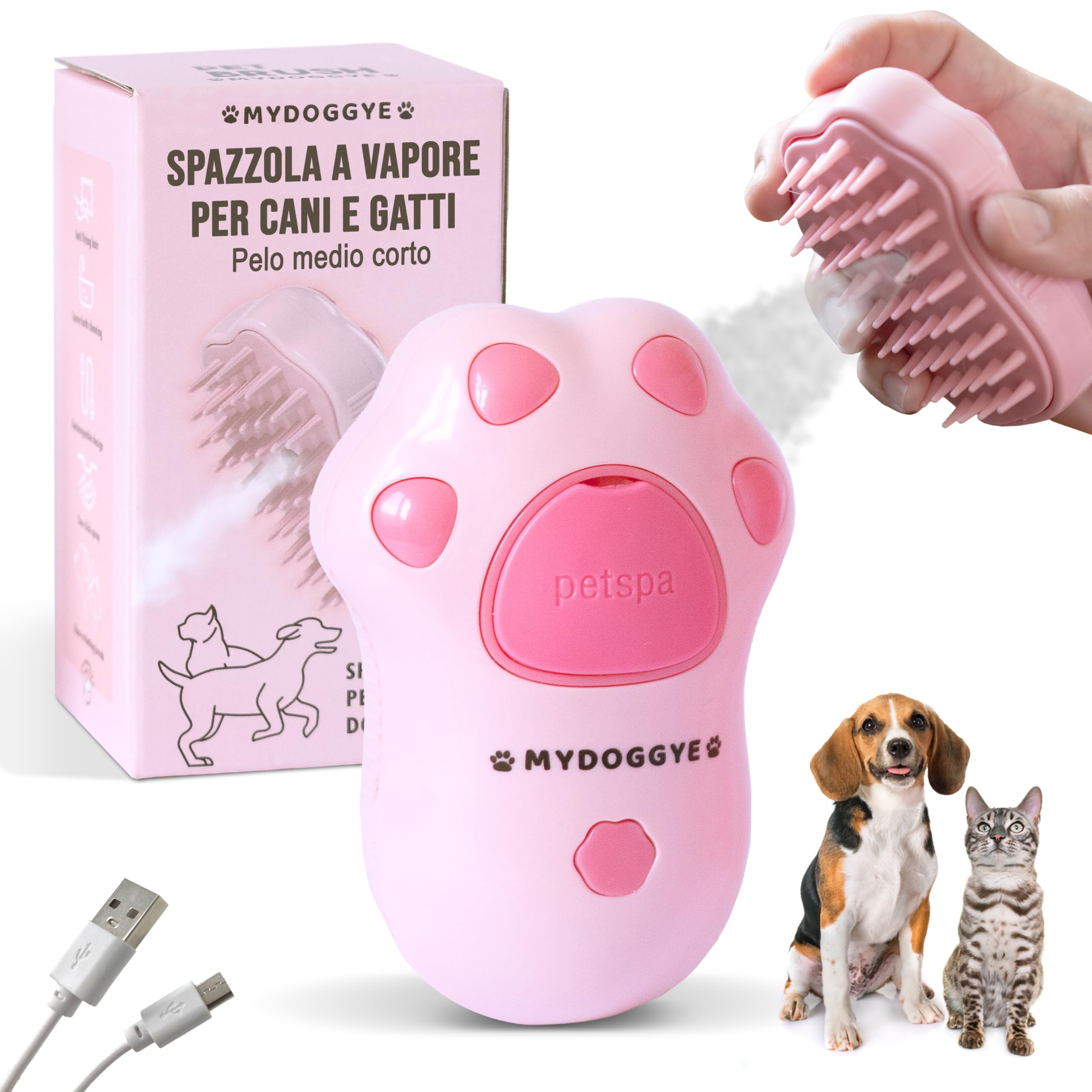 3 in 1 Steam Brush for Cats and Dogs - Rechargeable with USB Cable Included