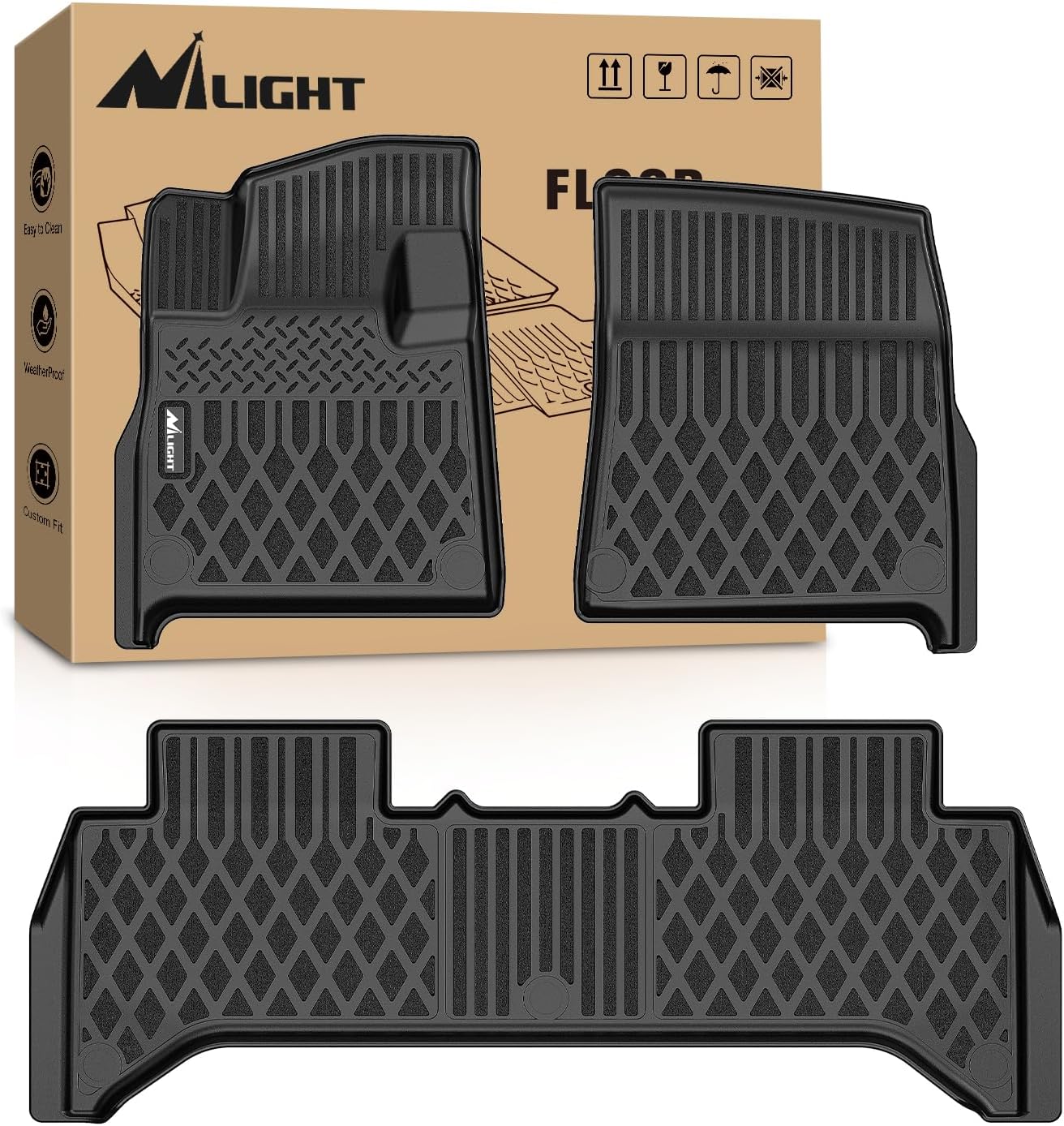 Nilight Floor Mats for Rivian R1T 2025 2026 All Weather Custom Fit Heavy Duty Floor Liners