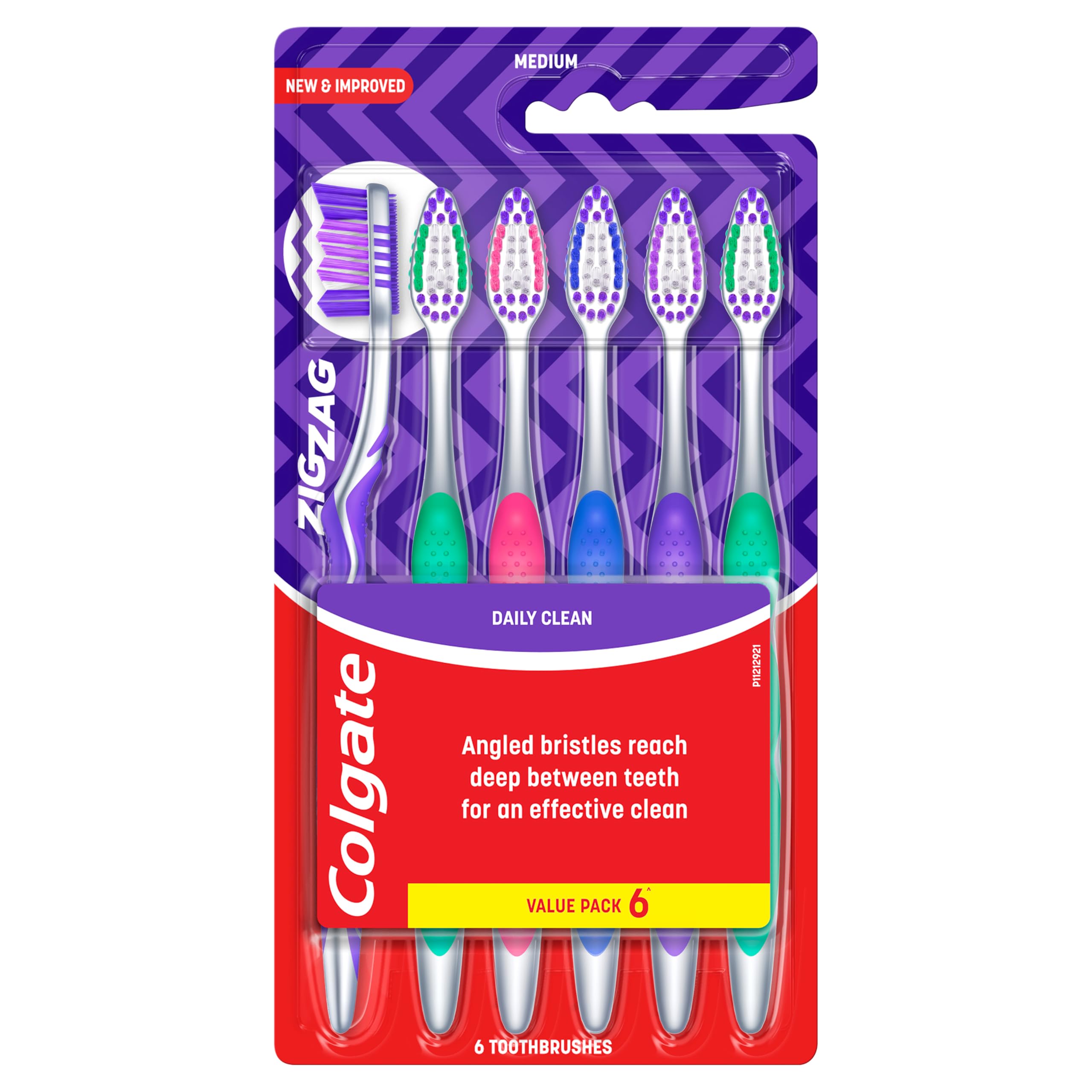 Colgate Zig Zag Manual Toothbrush (Pack of 6), Medium Bristle Manual Toothbrush, Antibacterial...