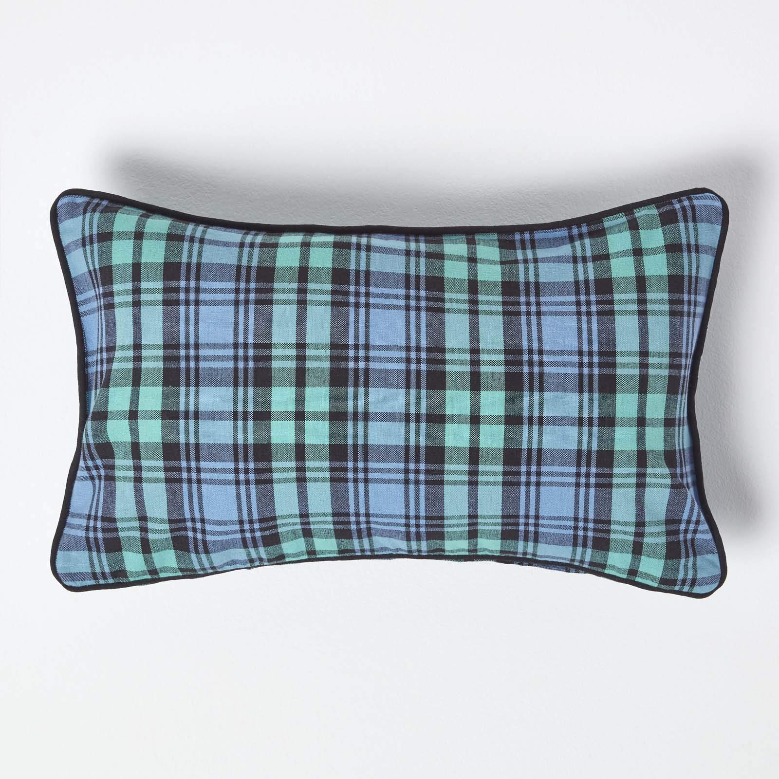 HOMESCAPES - 100% Cotton - Black Watch Tartan Check - Cushion Cover - 30 x 50 cm Rectangular - 12 x 20 Inches - Scottish Green Black - 100% Cotton sofa Cushion Cover - Washable