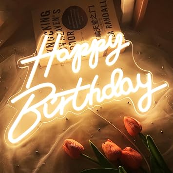Happy Birthday Neon Sign Reusable Warm White LED Neon Night Light Birthday Party Decorations USB Operated Decorative for Backdrop Party Bedroom Wall Decor 5v,16.5"*11"