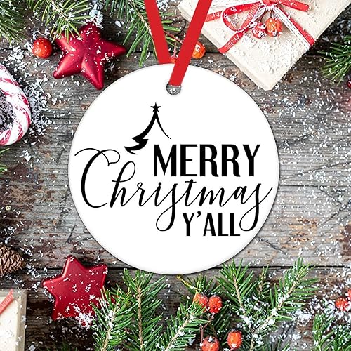 Miniatura 4 de Merry Christmas Y'all Holiday Present Ceramic Xmas Tree Ornament Funny Christmas Quotes Christmas Ornament for Kids Winter Seasons Greeting