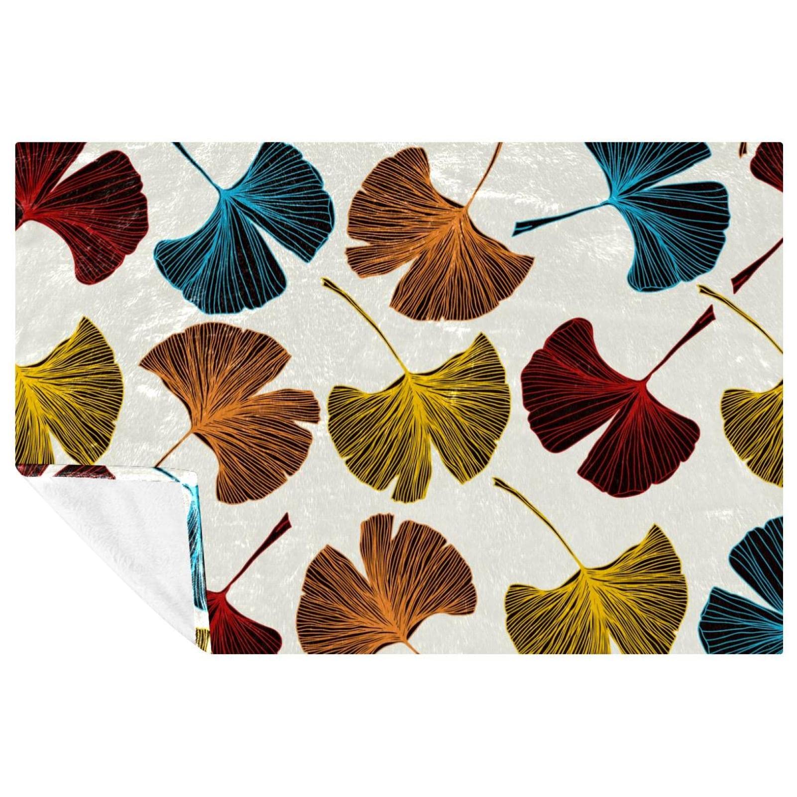Vapokf Multicoloured Colorful Gingko Biloba Leave Pattern Prints Soft Warm Cozy Blanket Throw For Bed Couch Sofa Picnic Camping Beach, 150 * 200Cm