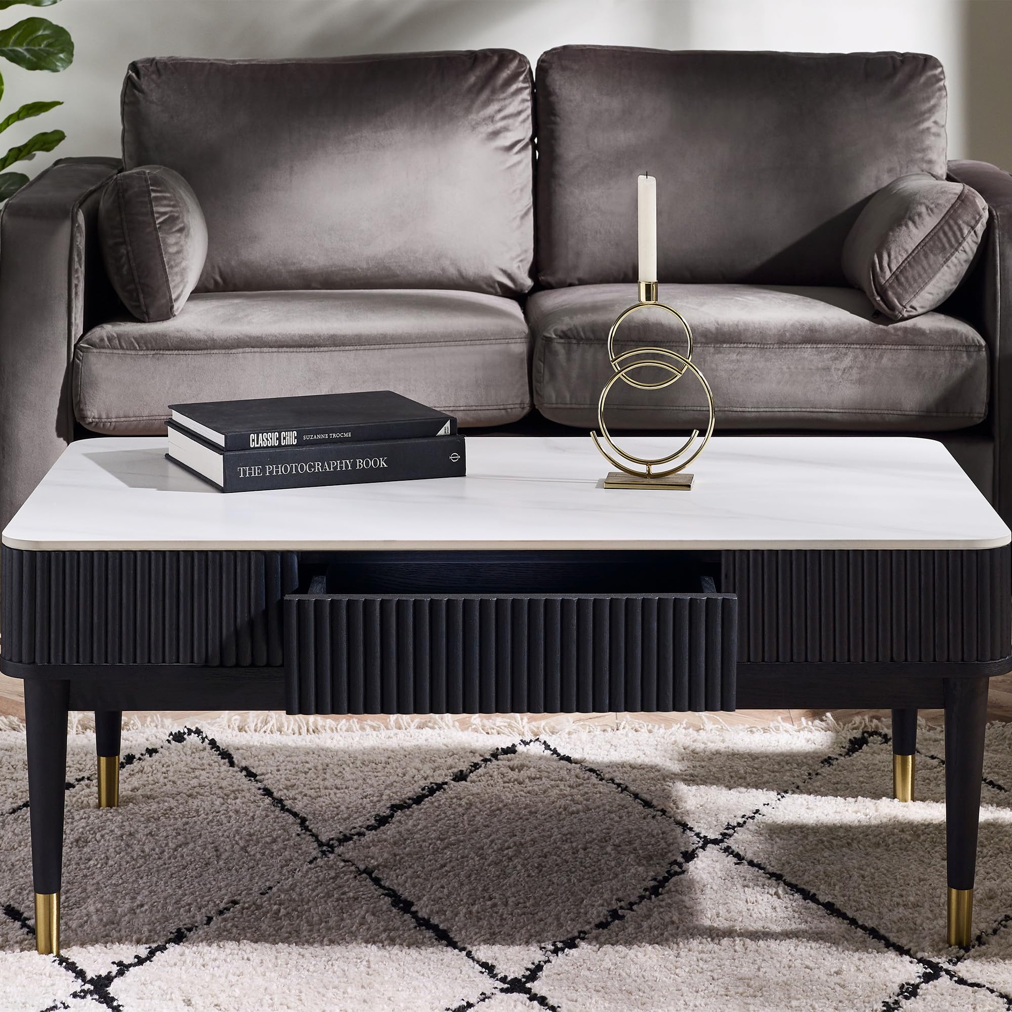 Julian Bowen - Louis Fluted Coffee Table - 2 Drawer - Black