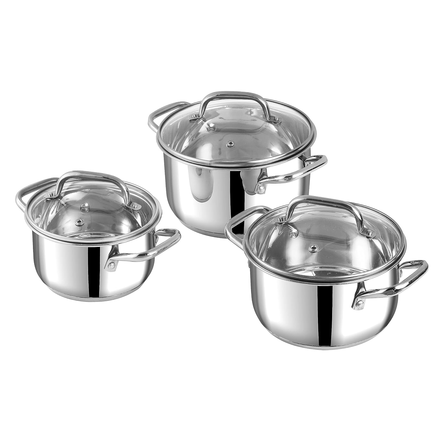 Vinod Mainz Stainless Steel Cookware Set of 3 | 1.2, 2 and 2.7 Litre Saucepot with Glass Lid | SAS Bottom | Biryani Pot | Induction and Gas Base | 2 Year Warranty – Silver Vinod Mainz Stainless Steel Cookware Set of 3 | 1.2, 2 and 2.7 Litre Saucepot with Glass Lid | SAS Bottom | Biryani Pot | Induction and Gas Base | 2 Year Warranty – Silver