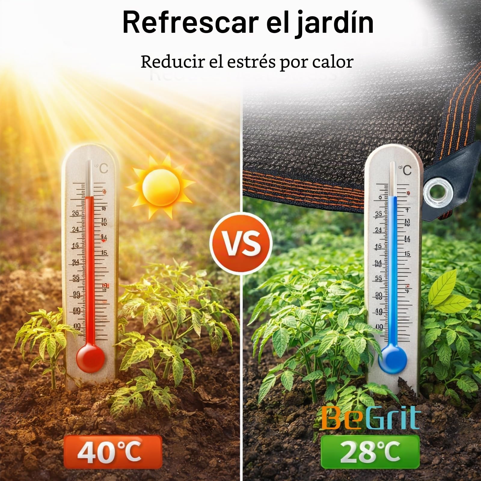 BeGrit Red de Sombra 2x3m Malla de Sombreo con Ojales 50% Malla Sombreo Exterior Malla Sombreadora Toldos para Patio Red de Protección Solar Resistente a Rayos UV para Pergola Jardín Balcon Terraza