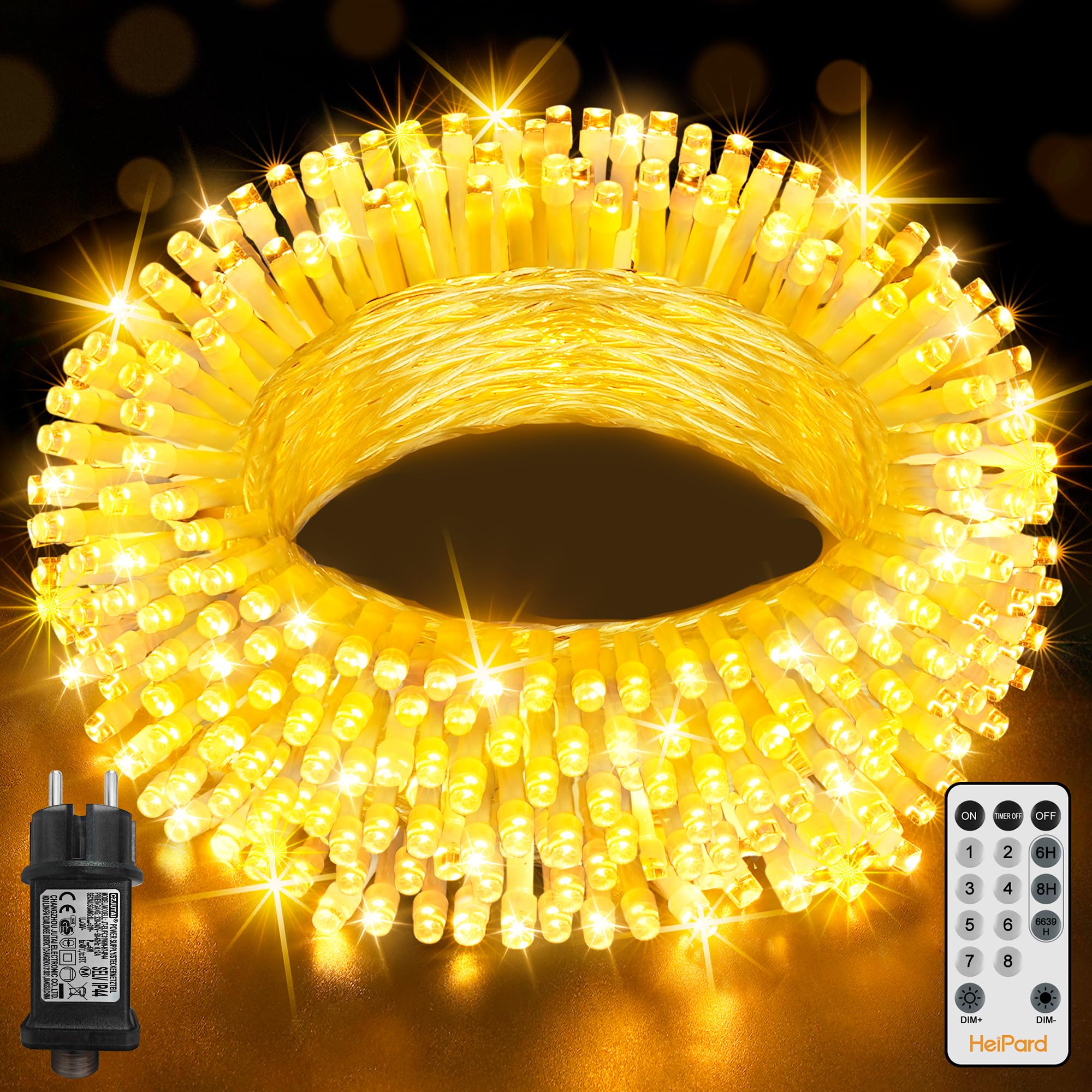 HeiPard Lichterkette Außen 10m 100LED, Warmweiß Lichterketten Strom mit 8 Modi Timer Dimmbar, IP44 Wasserdicht Beleuchtung Outdoor für Garten Balkon Zimmer Party Weihnachtsbaum Sommergartenbeleuchtung