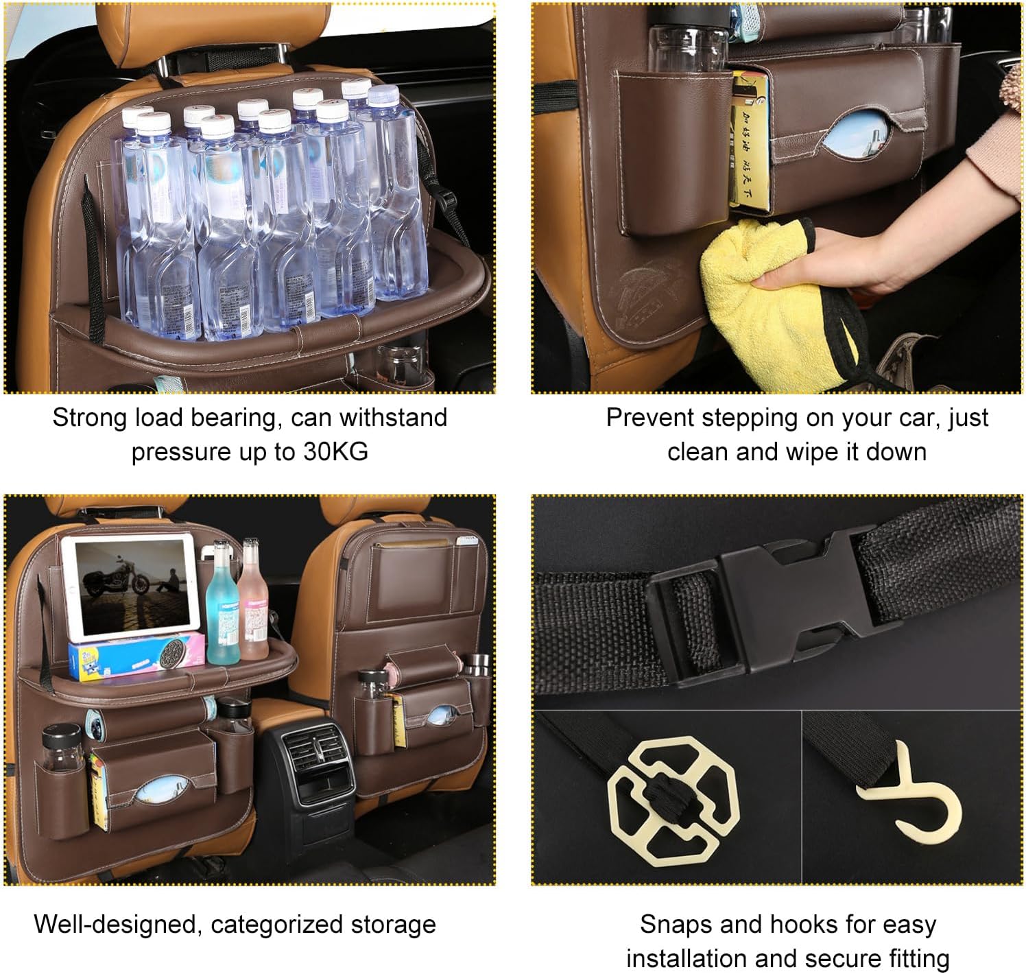 povtii 2 PCS Car Seat Back Pocket, Waterproof Leather Auto Back seat Organizer for Kids, Upgraded Car Organizer with Tablet Holder Pockets, Universal Interior Car Accessories (Coffee) image 3