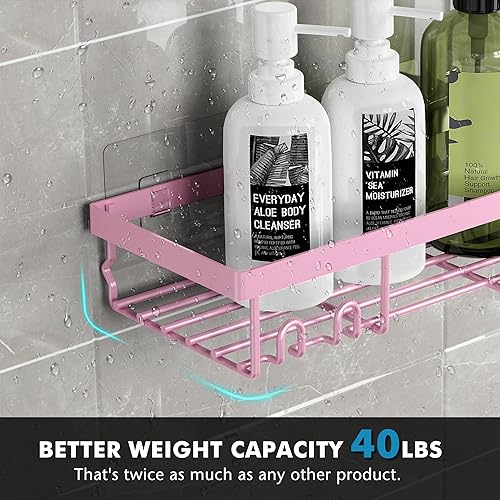 Miniatura 3 de Moforoco Estante organizador de estante para ducha, cesta autoadhesiva negra para estantes de baño, decoración interior de pared de casa de campo,