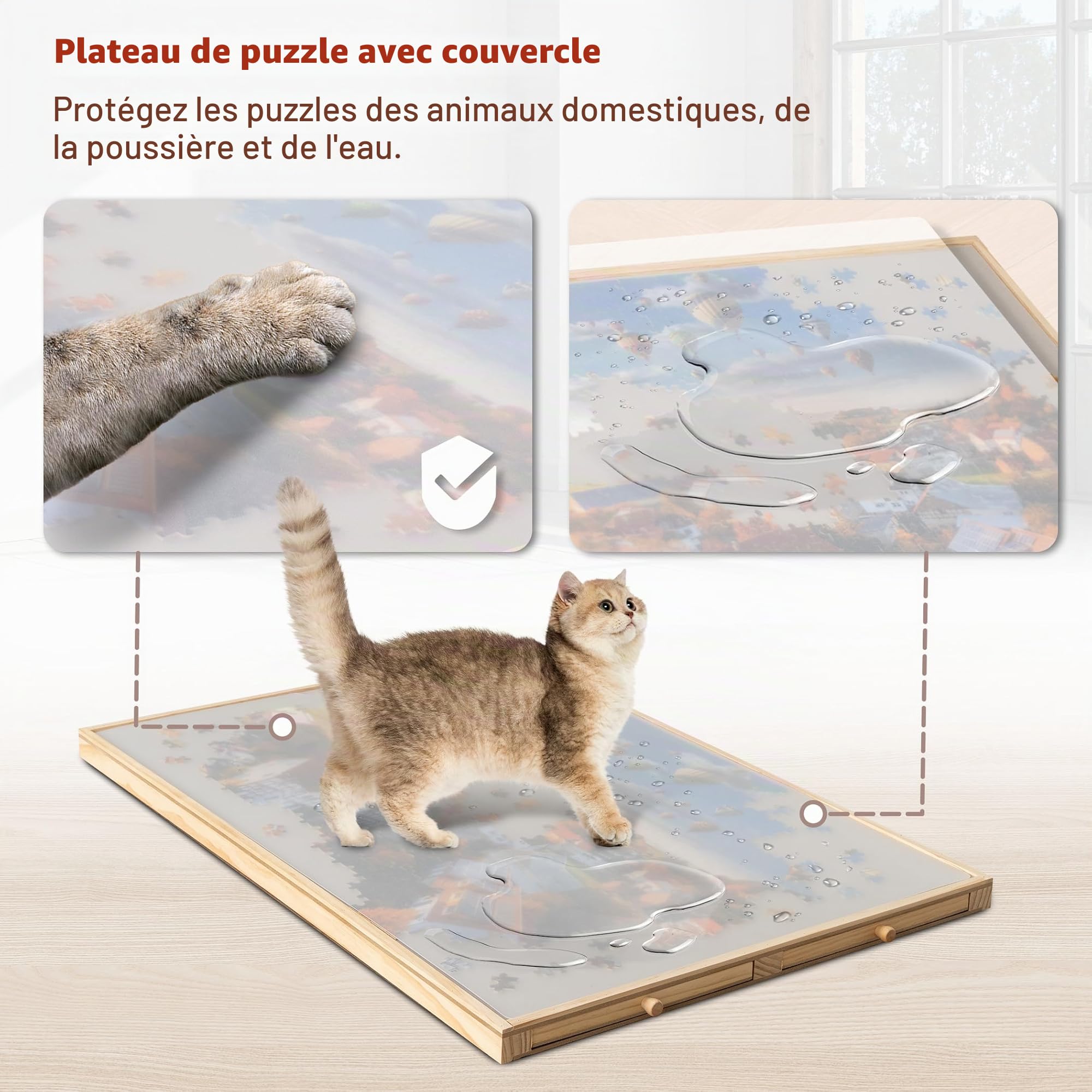 Becko US Planche de puzzle inclinable de 1 000 pièces 4 tiroirs colorés Couverture Table de puzzle réglable avec chevalet intégré Rangement pour adultes Plateau en
