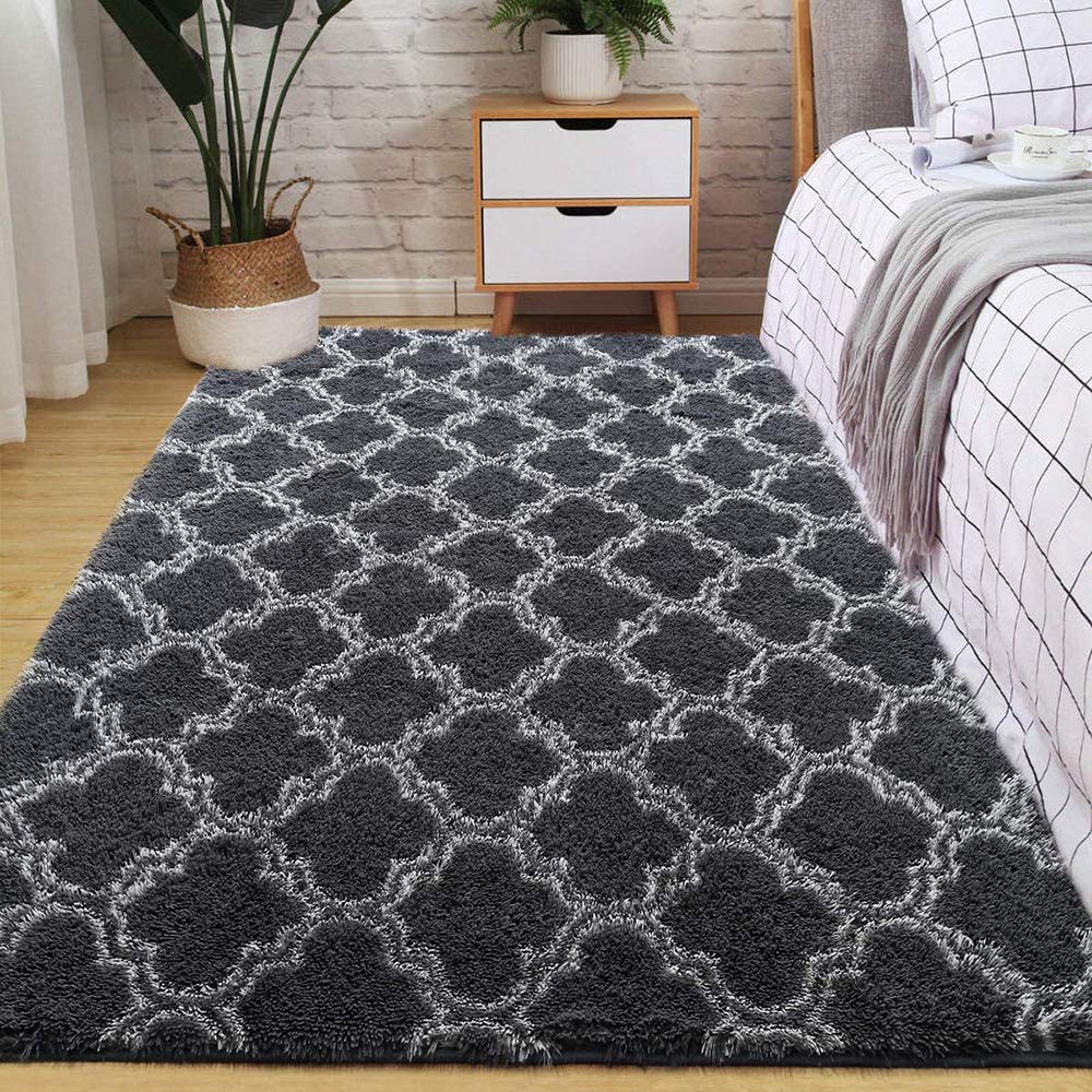 Puszysty pluszowy dywan, włochaty dywanik miękki w dotyku tie-dye sztuczne futro aksamit do salonu sypialni pokoju dziecięcego dekoracja domu (szara siatka, 160 * 230 cm)